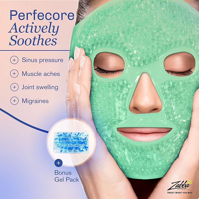 Facial Mask Get Rid of Puffy Eyes Migraine Relief, Sleeping, Travel Therapeutic Hot Cold Compress Pack Gel Beads, Spa Therapy Wrap for Sinus Face Puffiness Headaches Gel Mask