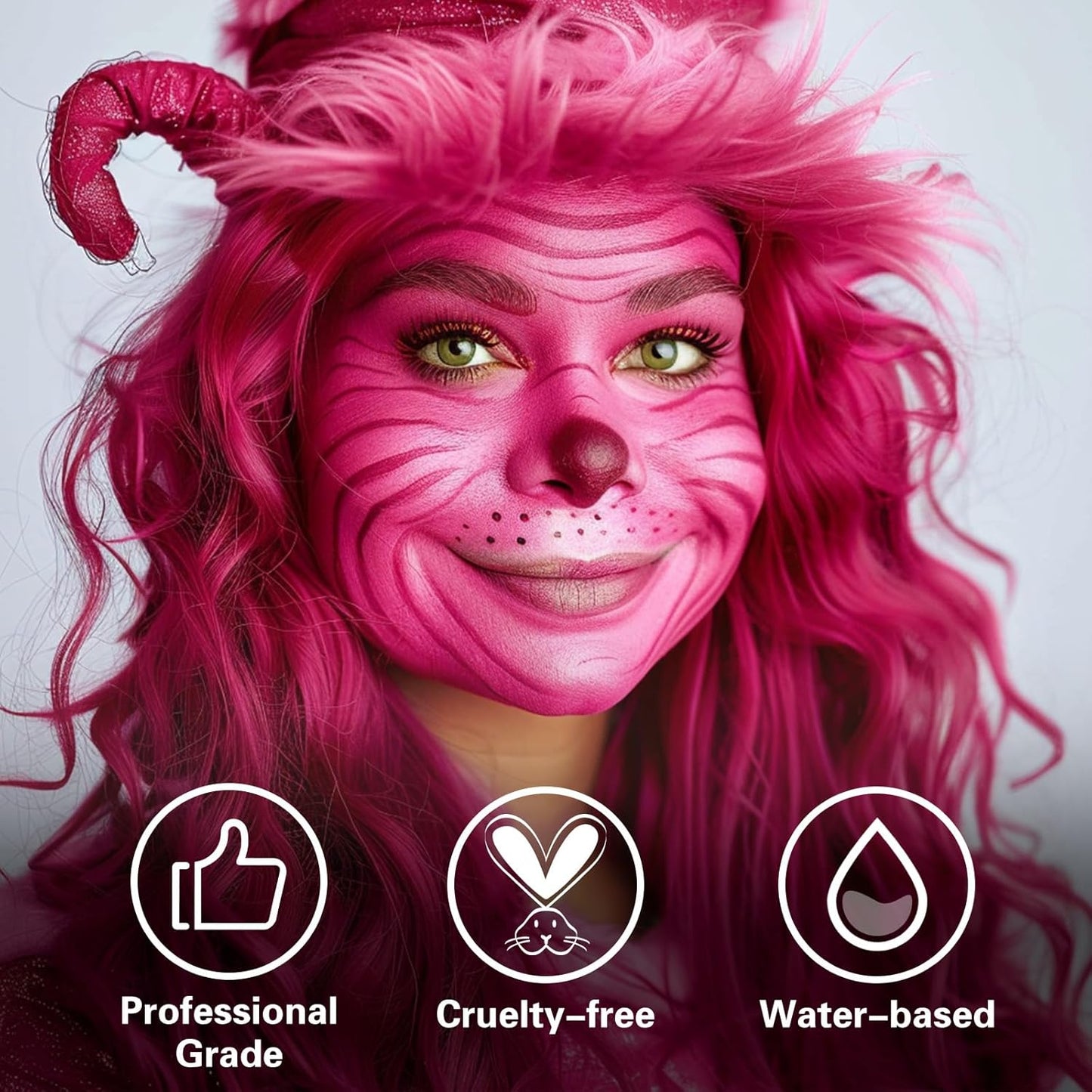 BOBISUKA Pink Face Body Paint, Water Based Face Painting for Art Theater Halloween Party Cosplay Clown SFX Makeup for Women Adults, Non-Toxic Washable