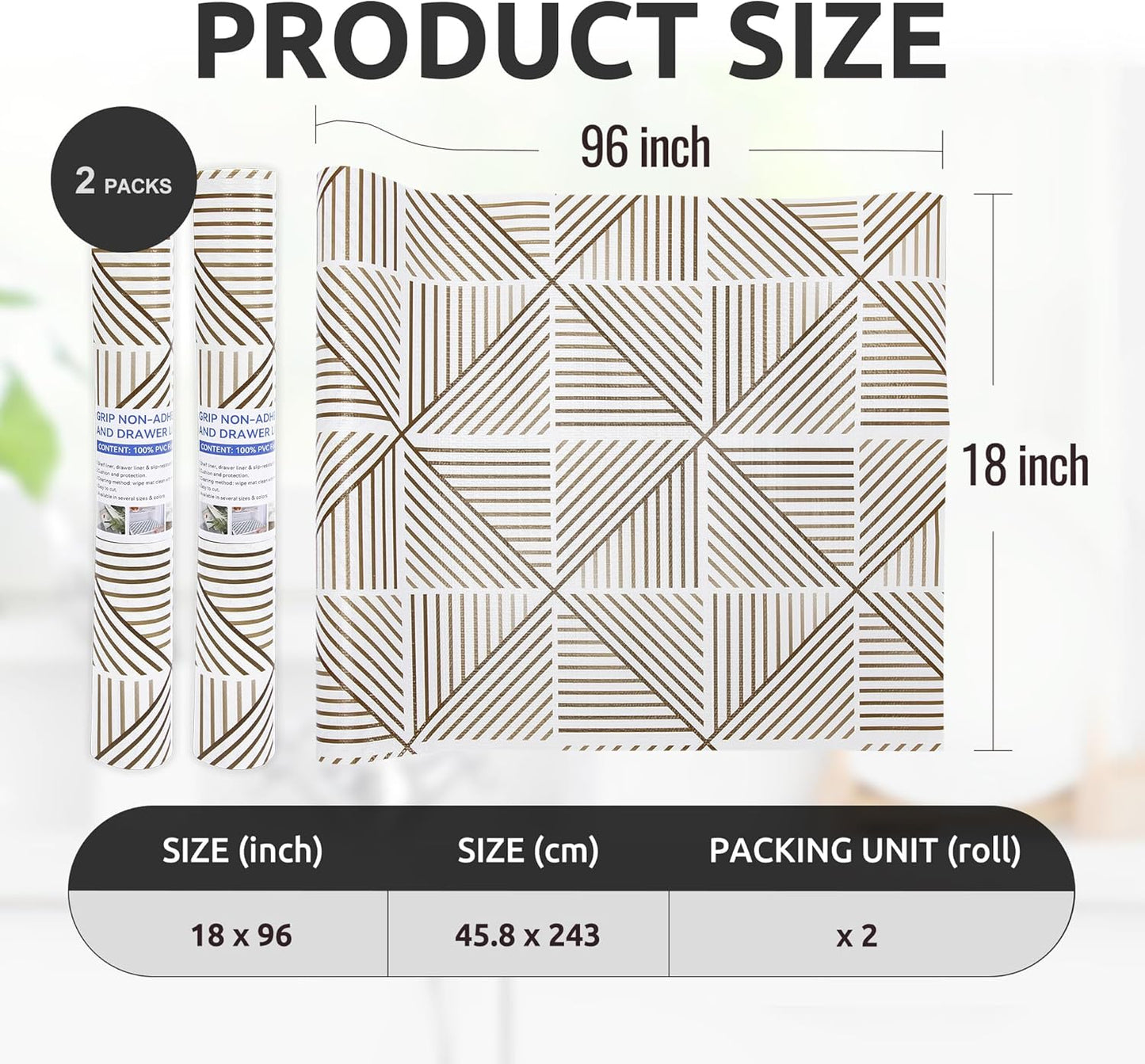 RAY STAR 18X96 Inch Shelf Liner for Kitchen Cabinets, Non-Adhesive Cabinet Liner Washable, PVC Drawer Liner for Dresser Non-Slip Bathroom (Classic)(2 Roll)