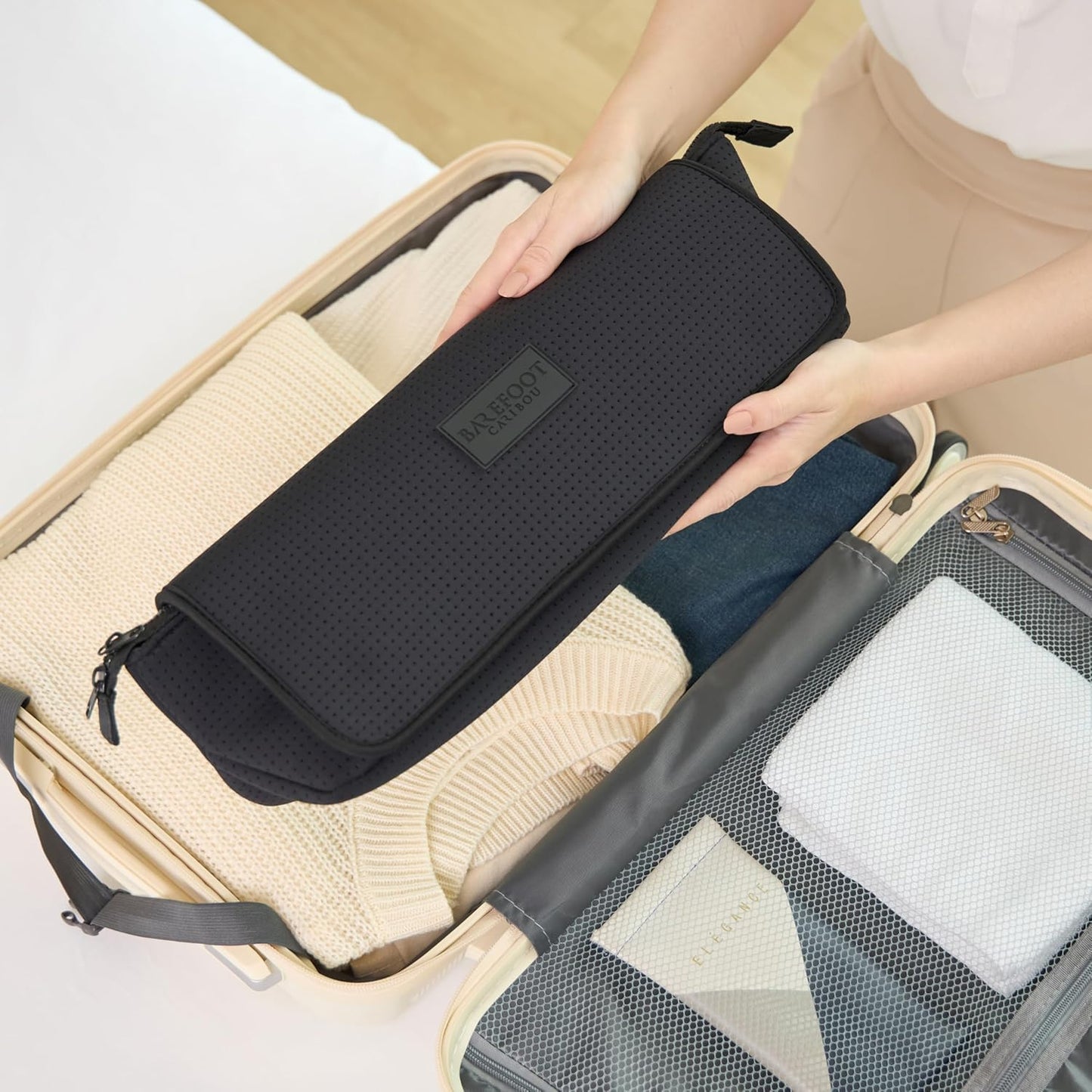 BAREFOOT CARIBOU Hair Tools Travel Bag and Heat Resistant Mat for Flat Irons, Straighteners, Curling Iron, and Haircare Accessories, 2-in-1 design, with Interior Pockets, Portable Organizer