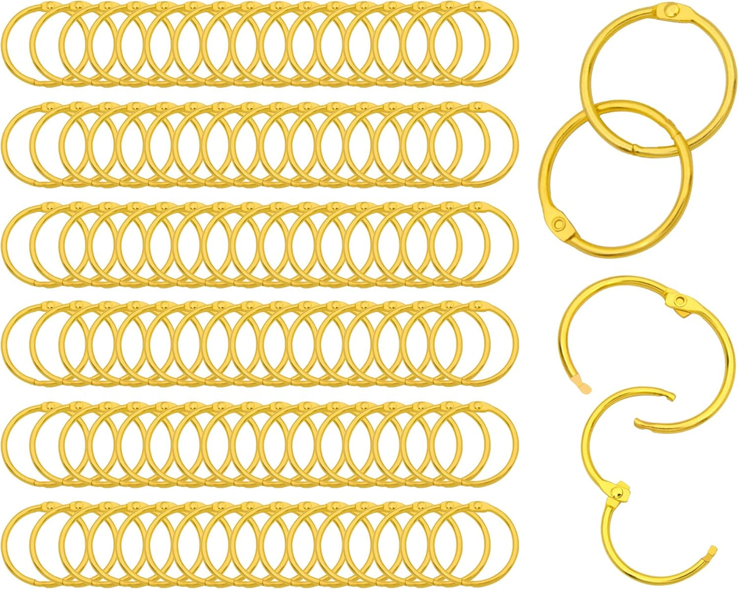 Loose Leaf Binder Rings Inner Dia: 1 inch(25.5mm) 100pcs Metal Golden Book Binder Rings Paper Rings Clips Key Rings Index Cards Rings Great for Home School Office