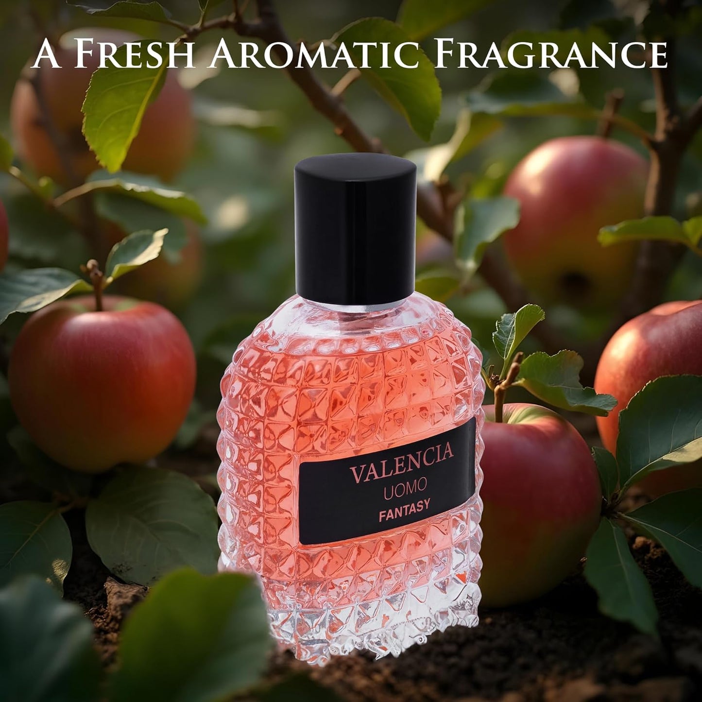 Valencia UOMO Fantasy Men EDP - Spicy & Woody Fragrance - Top Notes of Sweet Red Apple, Cardamom & Calabrian Bergamot - Base Scent of Warm Tobacco Leaf, Patchouli & Vetiver - Elegant 100ml Bottle