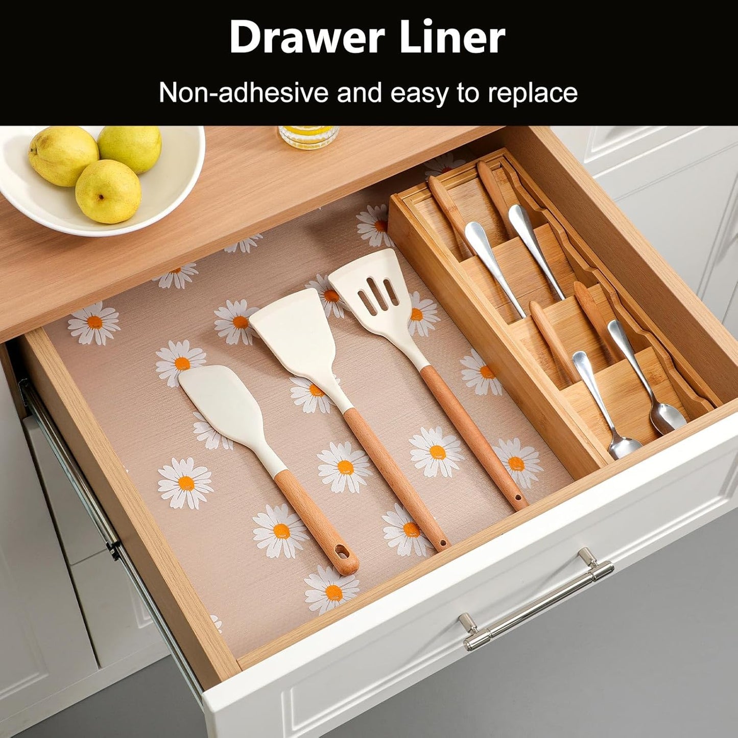 INNOLITES Shelf Liners for Kitchen Cabinets – Non-Adhesive Drawer Liner Waterproof & Oil-Proof – Durable Easy to Clean – Daisy Floral 17.7" x 360"