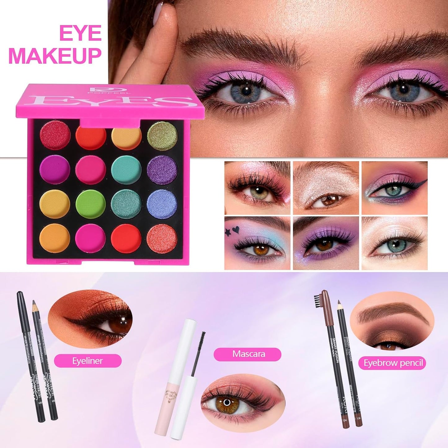 Makeup Kit Set For Teens, Make Up Gift For Women,Includes Eyeshadow Palette, Lip Gloss, Mascara, Eyeliner, Foundation, Concealer, Brushes Set (kit0162)