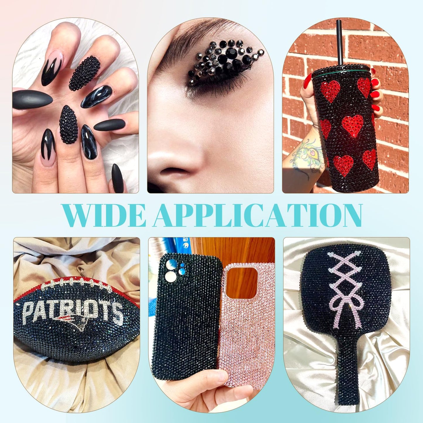 6100Pcs Resin Rhinestones for Crafting with 2Pcs 10ml B7000 Jewelry Glue, 1 Box Flatback Crystals Diamond (Black) for Bedazzling Crafts DIY Nail Art Non Hotfix Gems for Clothing Shoes Tumblers