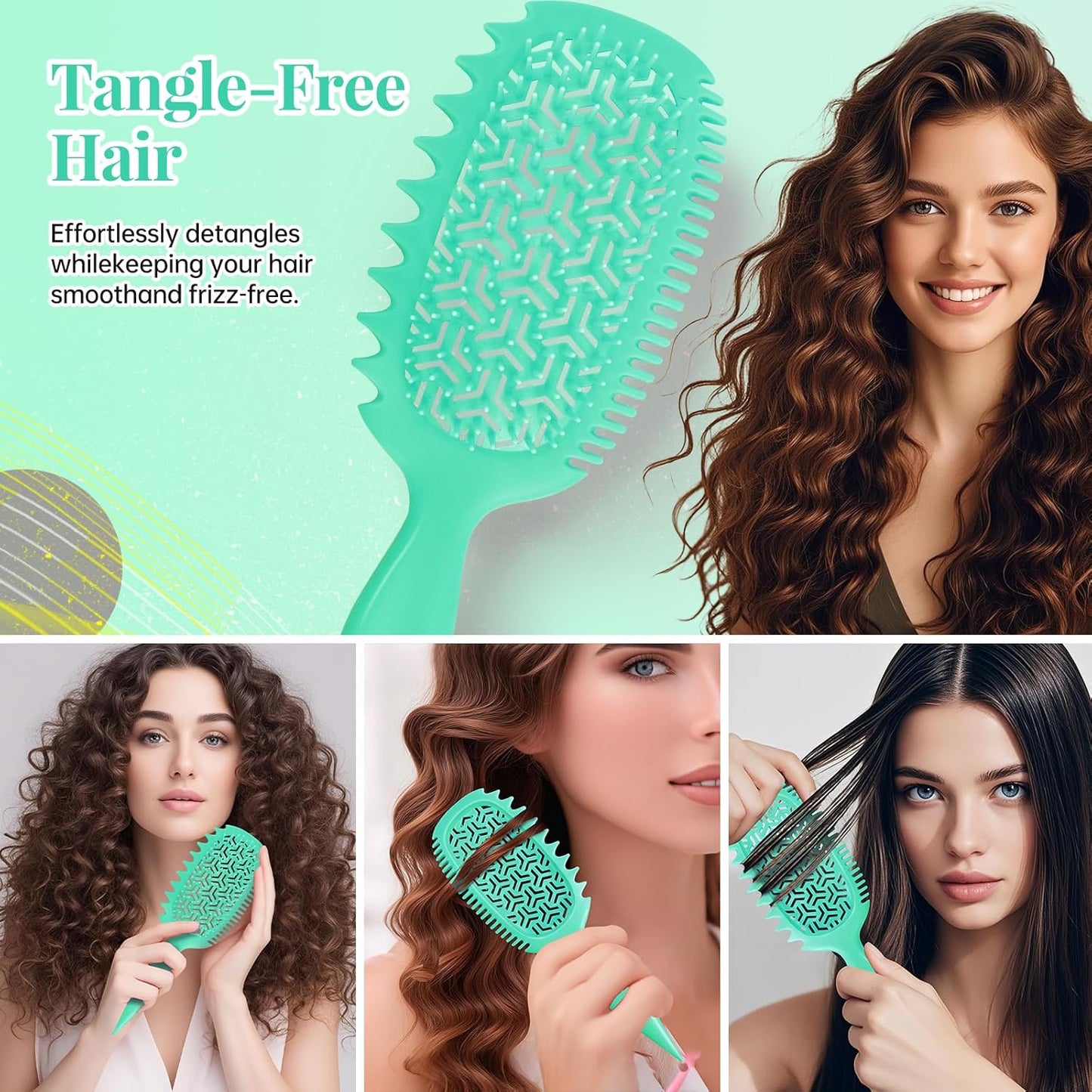 Detangler Hair Brush for Wet and Dry Hair, curl defining brush,curl brush for curly hair wet for Shower & Travel - Green