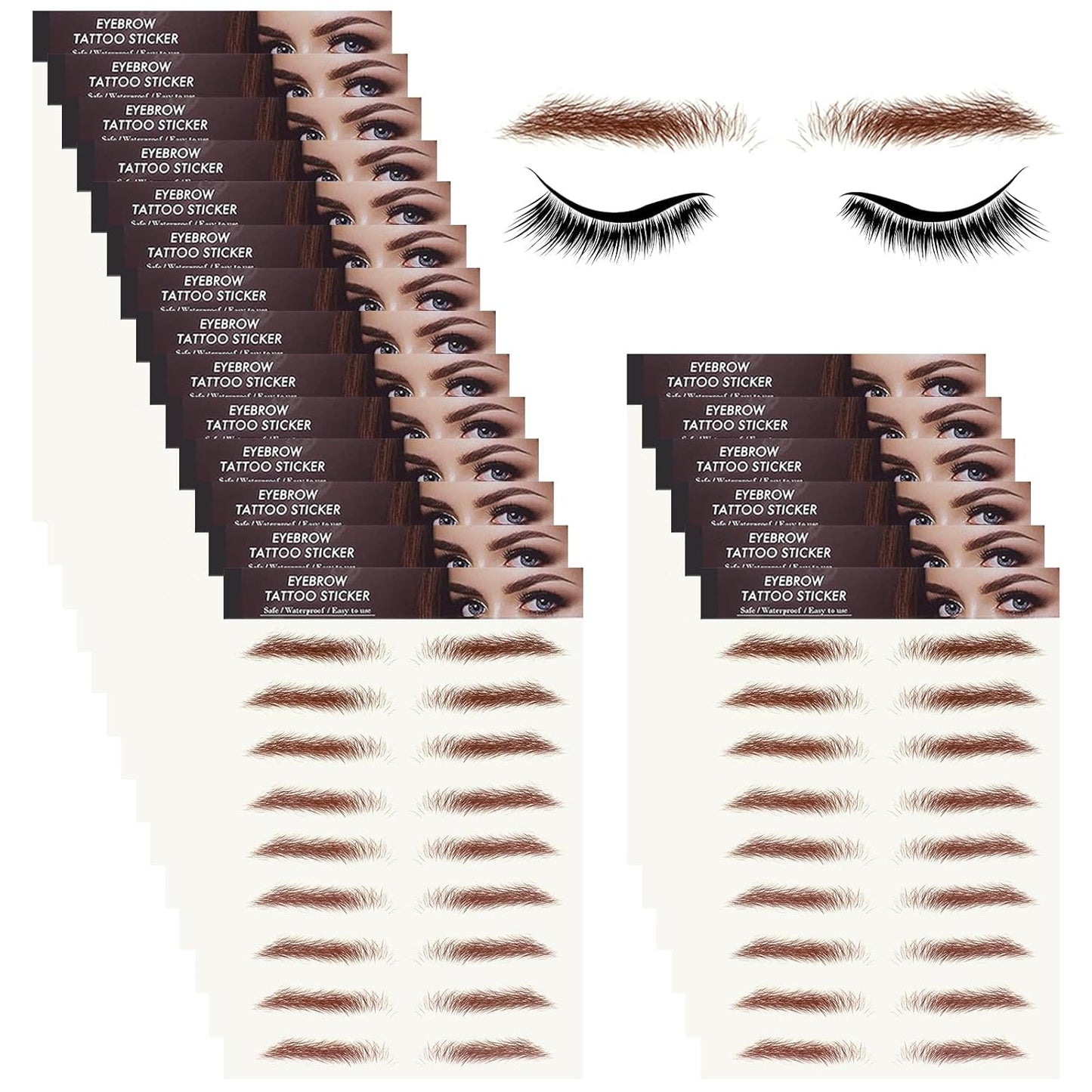 20 Sheets 180 Pairs Eyebrow Tattoo Stickers 4D Stickers Eyebrow Transfers Stickers Peel off Eyebrow Grooming Shaping Makeup Sticker for Women Girls Brown