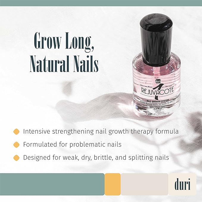 duri Rejuvacote 1 Nail Growth System - Original Maximum Strength Formula - Nail Strengthener and Nail Growth - Base and Top Coat - Pack of 2 - 0.45 fl. oz.