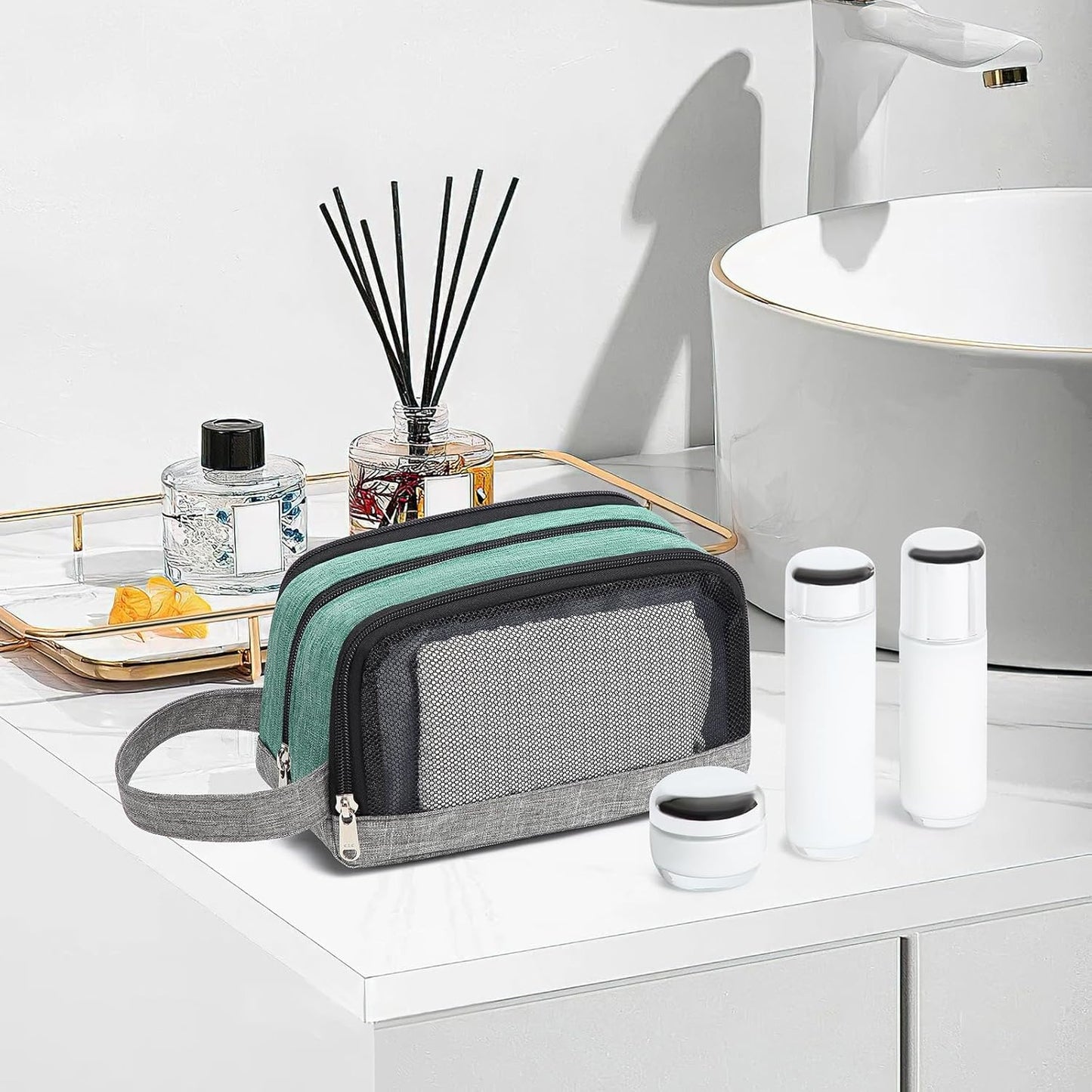 Yeiotsy Men's Travel Toiletry Bag – Color Clash Dopp Kit with Mesh Pockets, Durable Shaving Organizer for Gym, Camping & Weekend Trips