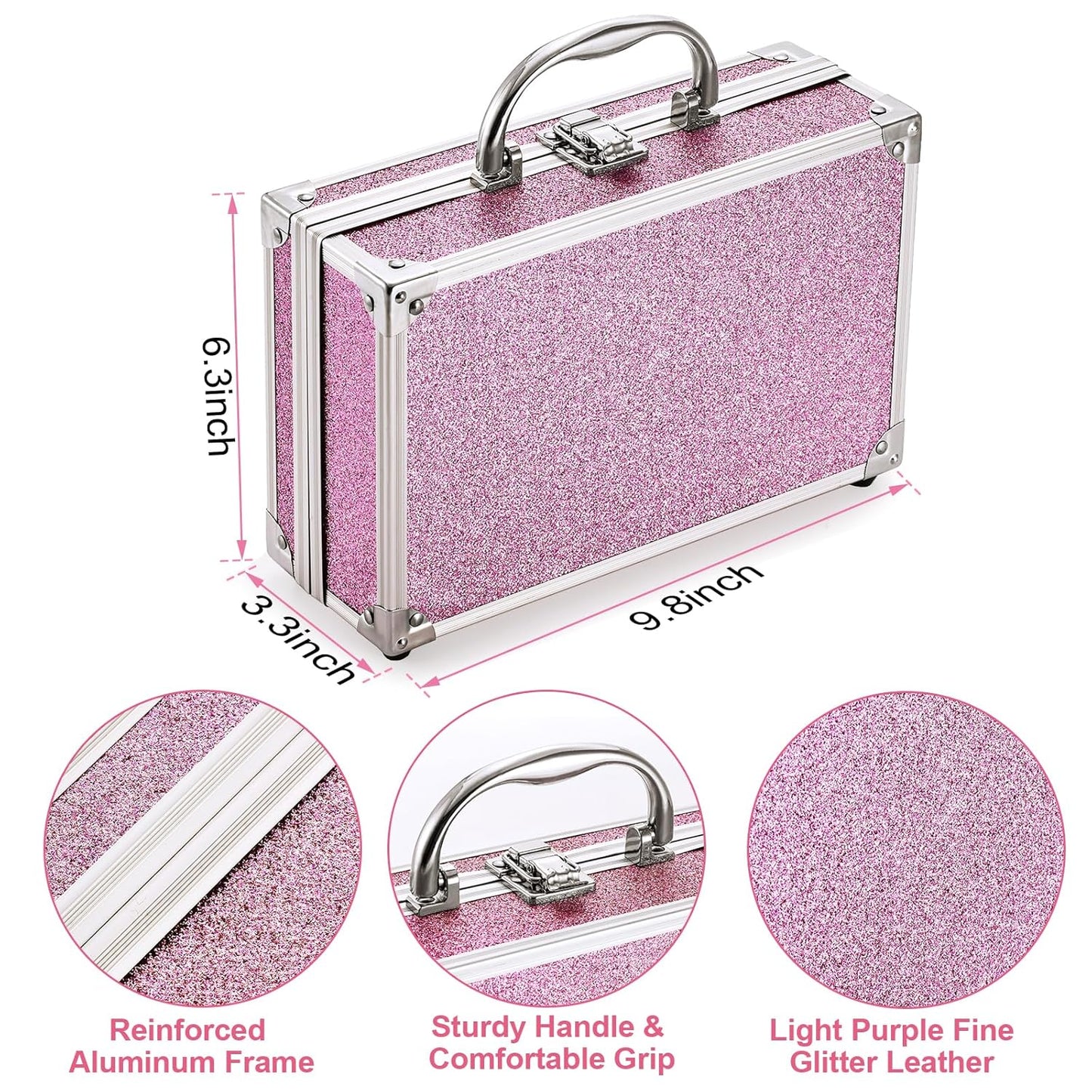 Anpro All-In-One Makeup Carry Case with Pro Teen Makeup Set, Full Starter Cosmetics Kit with Makeup Brushes, Lipsticks, Eye Shadows Palette, Blushes, Glitter Gel-Purple