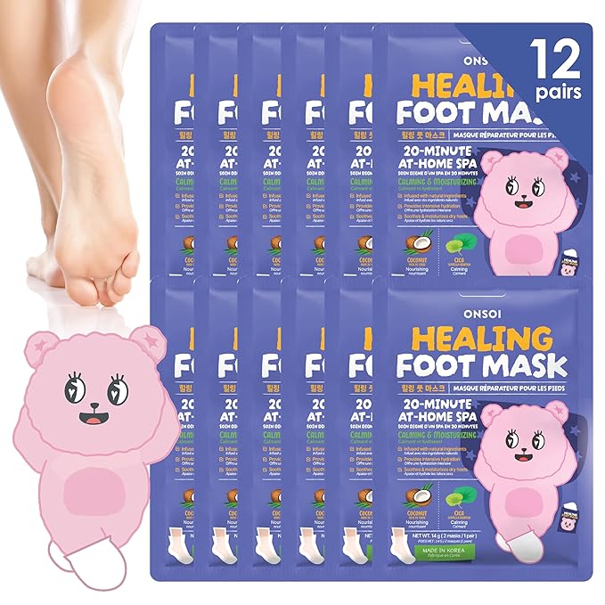 ONSOI 12PK Foot Masks for Soft, Smooth, Moisturizing Foot Mask for Dry Cracked Feet, Baby Feet - Coconut & Shea Butter (12PK Coconut)