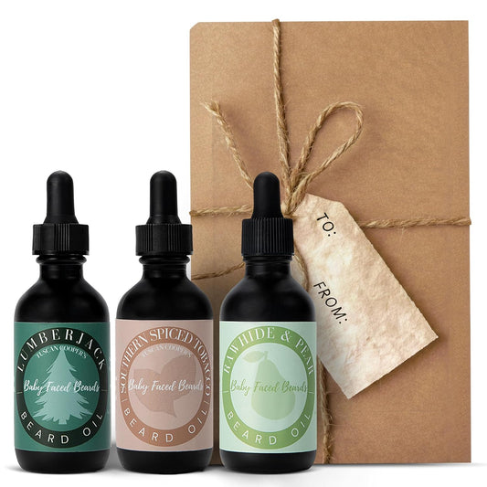 Tuscan Cooper's Baby Faced Beards Oil for Men - 3 Pack Bundle - Rawhide & Pear, Lumberjack, and Southern Spiced Tobacco Scents - Hydrating and Nourishing Beard Softener for All Hair Types
