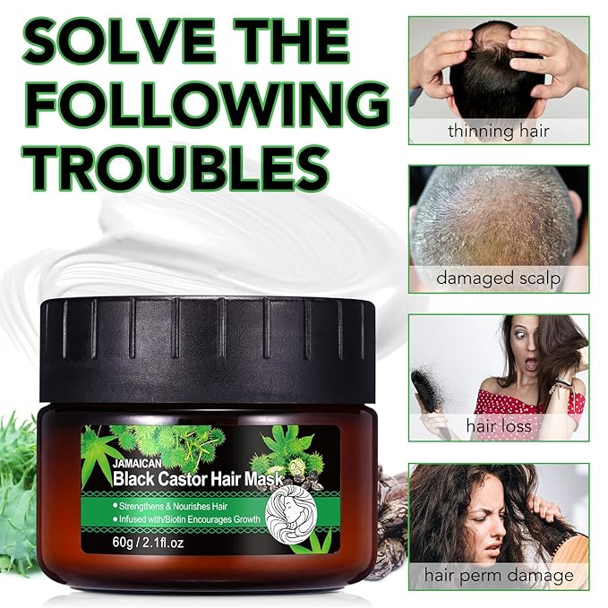 Jamaican Black Castor Hair Mask, Deep Repair Conditioning Castor Oil,Strengthens & Nourishes Hair Oil, Biotin Deep Treatment, Hair Mask to Repair Dry, Damaged & Frizzy Hair for All Hair Types