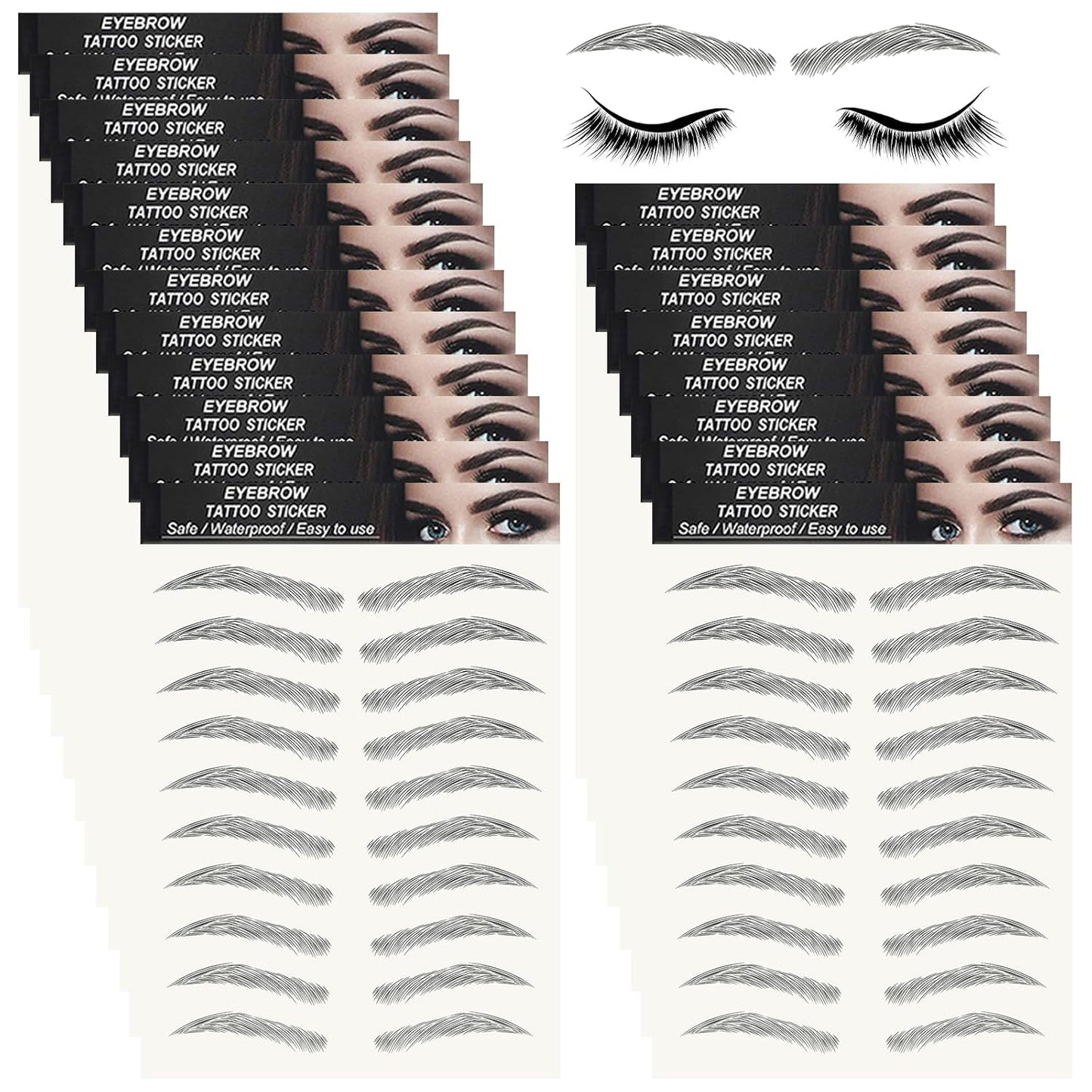 20 Sheets 200 Pairs Eyebrow Tattoo Stickers 4D Stickers Eyebrow Transfers Stickers Peel off Eyebrow Grooming Shaping Makeup Sticker for Women Girls Black