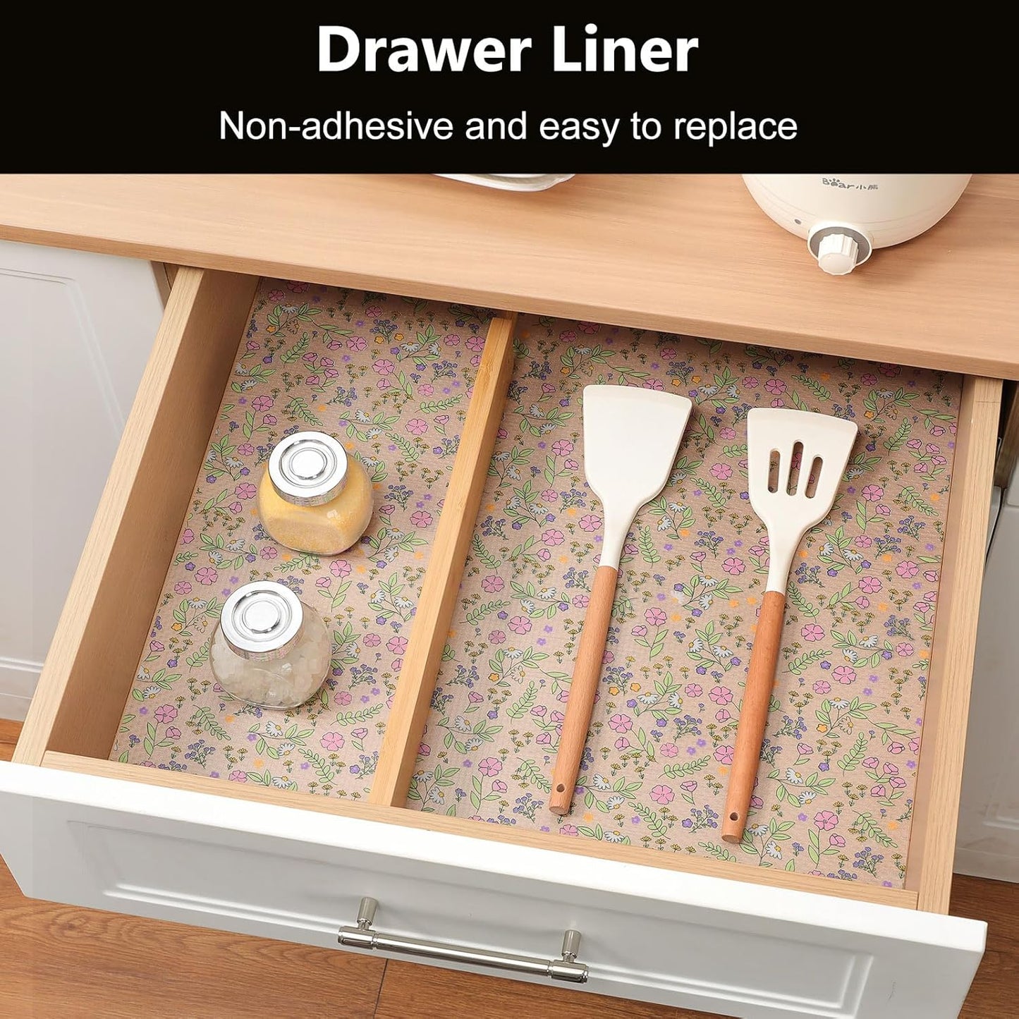 INNOLITES Shelf Liner, Non-Adhesive Floral Cabinet Drawer Liner for Kitchen, Waterproof Oil-Proof, EVA Easy to Clean & BPA-Free (11.8" x 360")