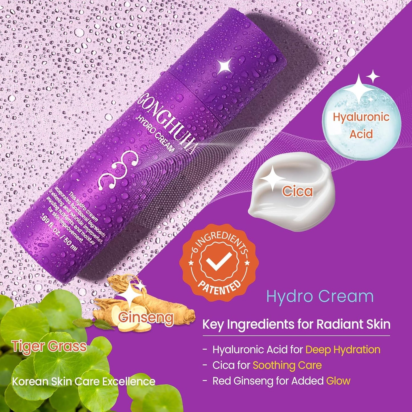 Hydro Cream – Lightweight Ultra-Hydrating Face Moisturizer for Glowing Skin | 50ml (1.69 fl oz) with Hyaluronic Acid & Cica | Korean Skin Care