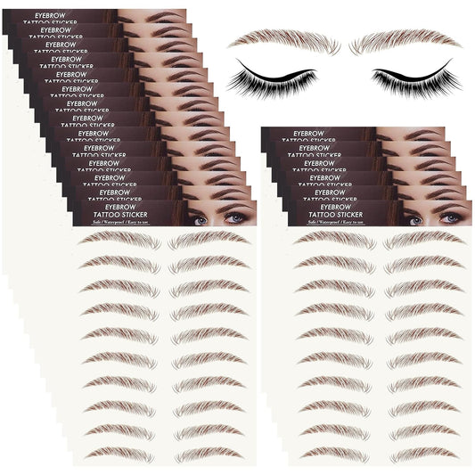 20 Sheets 200 Pairs Eyebrow Tattoo Stickers 4D Stickers Eyebrow Transfers Stickers Peel off Eyebrow Grooming Shaping Makeup Sticker for Women Girls Brown