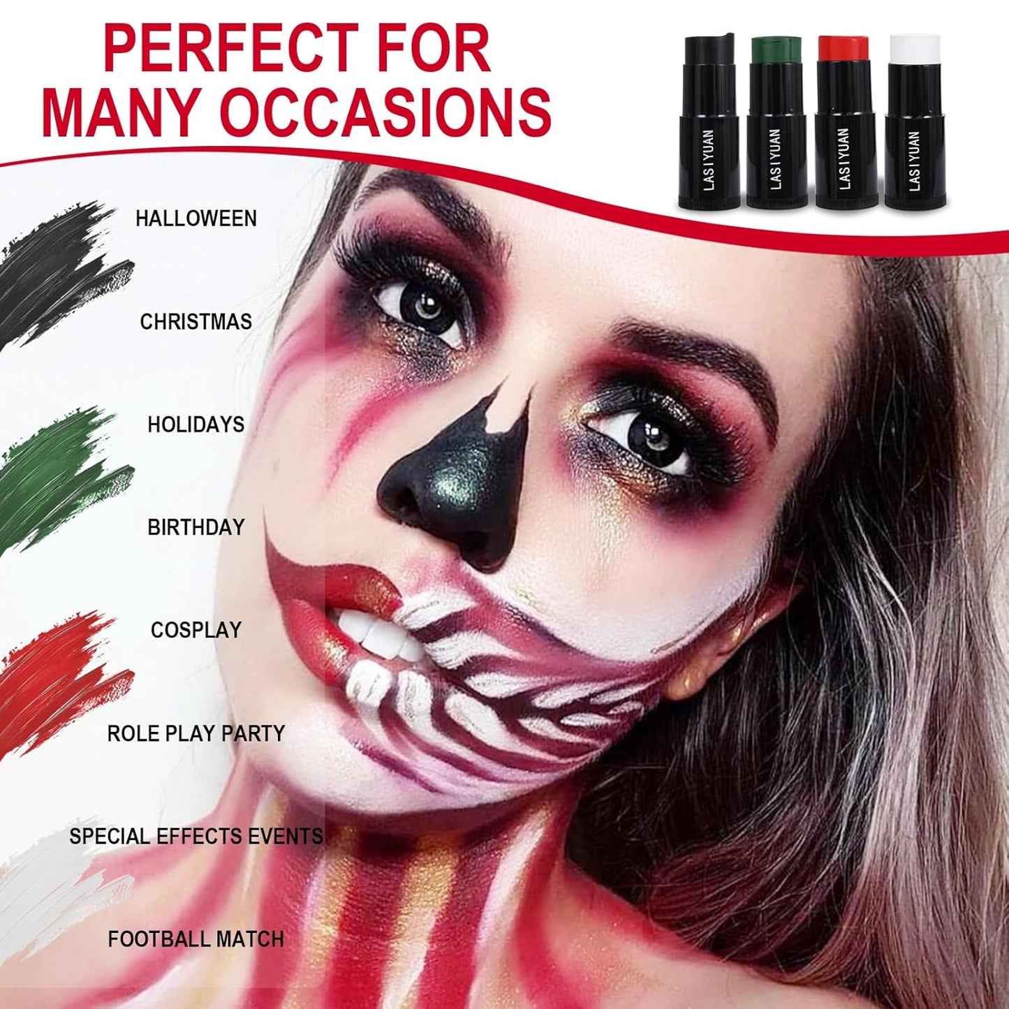 Face Body Paint Stick (GEEEN)，Water Resistant Sports Body Makeup Athletes Softball， Football Baseball Eye Stick， Professional Halloween Face Makeup Kit ，for Halloween costume， Zombie Clown Vampire