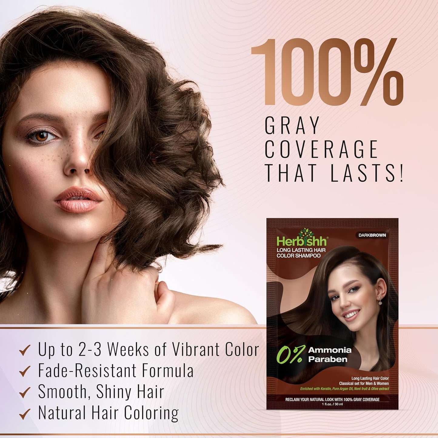 Herbishh Travel Pack Hair Dye Color Shampoo in Sachet + 1pc Argan Hair Mask Sachet (Dark brown, 5 sachets)