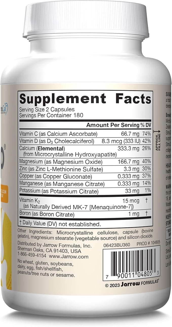Jarrow Formulas BoneUp for Bone Density and Skeletal Nutrition, Includes Vitamin D3, K2 (as MK-7) and Calcium, 360 Capsules, Up to a 60 Day Supply