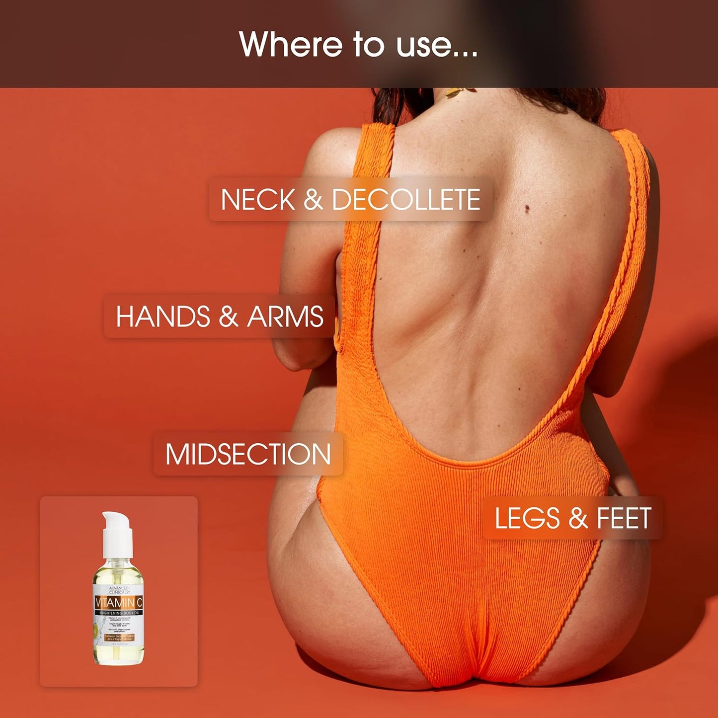 Advanced Clinicals Vitamin C Brightening Body Oil For Women & Men | Vitamin C Oil Skin Care Body Moisturizer With Vitamin E + Botanicals To Help Improve Appearance Of Dark Spots + Dry Skin, 2PC