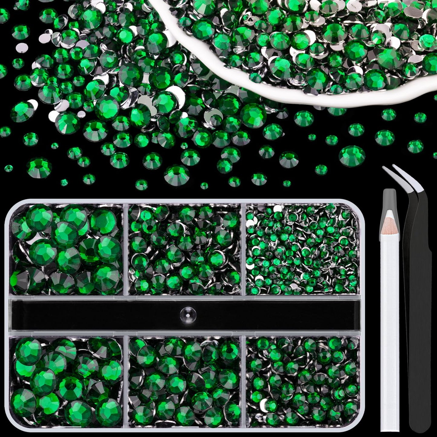 Resin Rhinestones for Crafting, 1 Box Dark Green Multi Sizes Flatback Bedazzling Crystals for Crafts Nail Art Deco, Non Hotfix Gems Charms for Tumbler Shoes Clothing Fabric Face Makeup