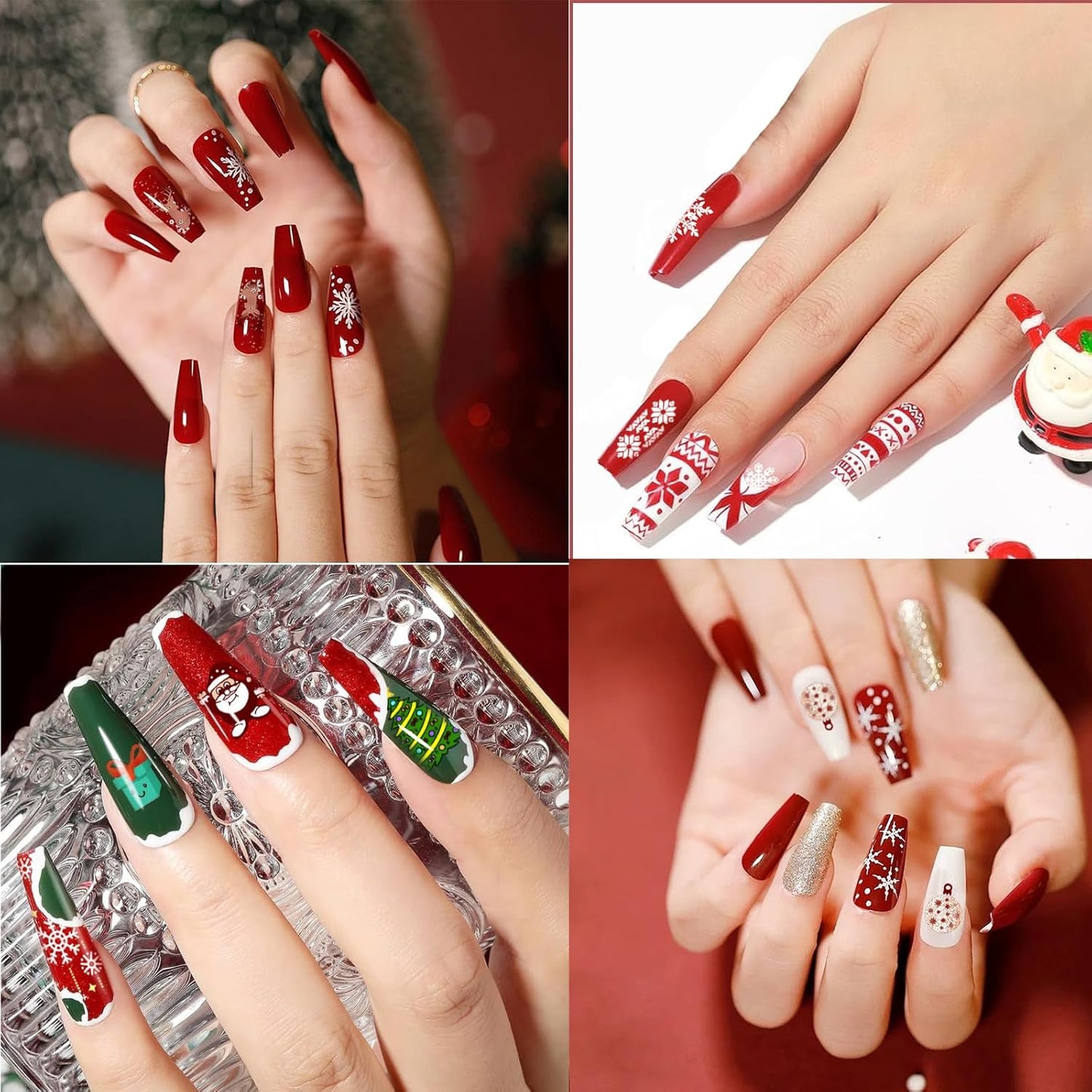 Biutee Nail Stamping Plates Set with 8 Colors Nail Stamping Polish Gel & Stamper - Winter Snowflake Santa Xmas Nail Art Set, Holiday Gift for Women & DIY Nails