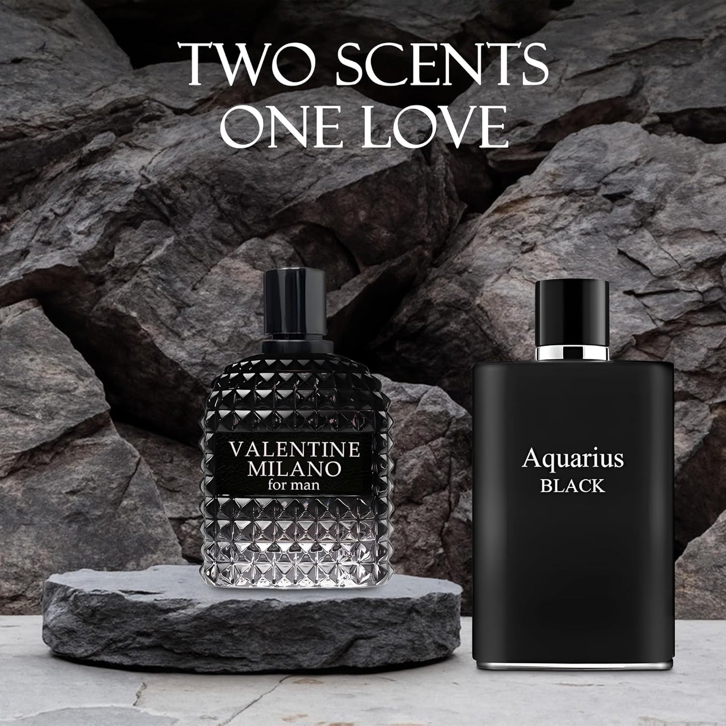 2PCS Valentine Milano/Aquari Black Eau De Toilette for Men-Fresh,Romantic Scent Perfume for Men 3.4 Fl Oz Each Mens Cologne For All Skin Daily Used