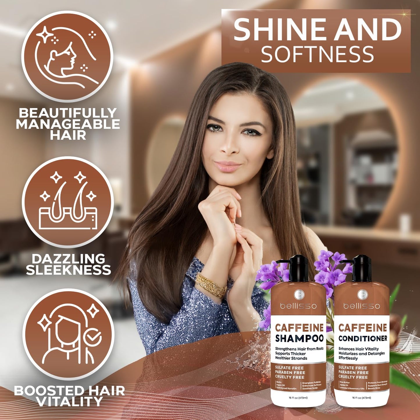 Caffeine Shampoo and Conditioner Set - Volumizing Products for Women and Men - Thickening, Volume Boosting Formula for Thinning and Fine Hair - Sulfate Free, No Parabens - Hydrating, Salon Grade