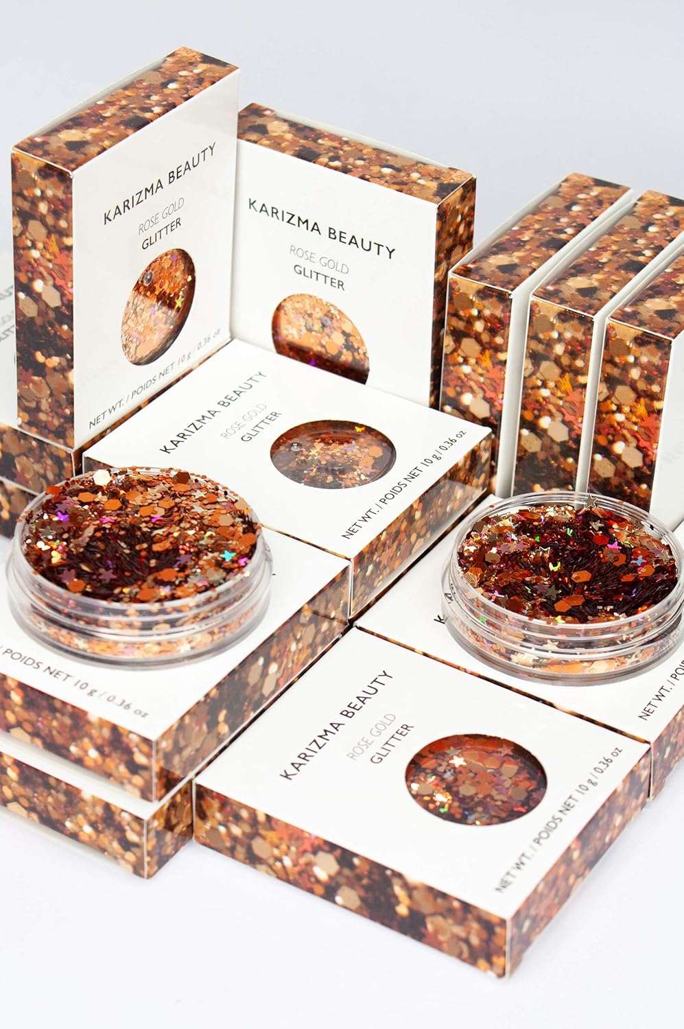 KARIZMA Rose Gold Glitter. 10g Chunky Face Glitter, Hair Glitter, Eye Glitter and Body Glitter for Women. Rave Glitter, Festival Accessories, Cosmetic Glitter Makeup. Loose Glitter Set