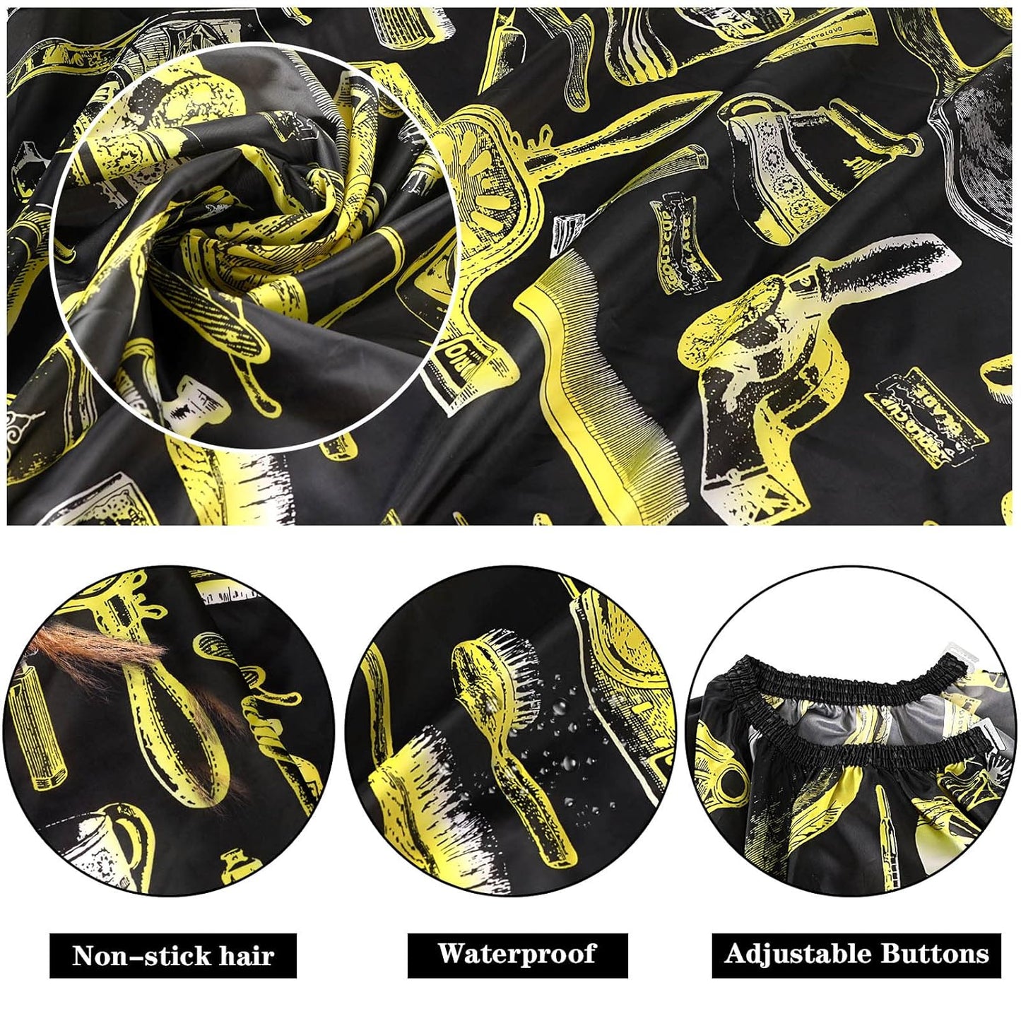 FEBSNOW Professional Hair Cutting Cape with Neck Duster Brush, Salon Barber Cape, Hair Cutting Accessories (Yellow Floral Print)