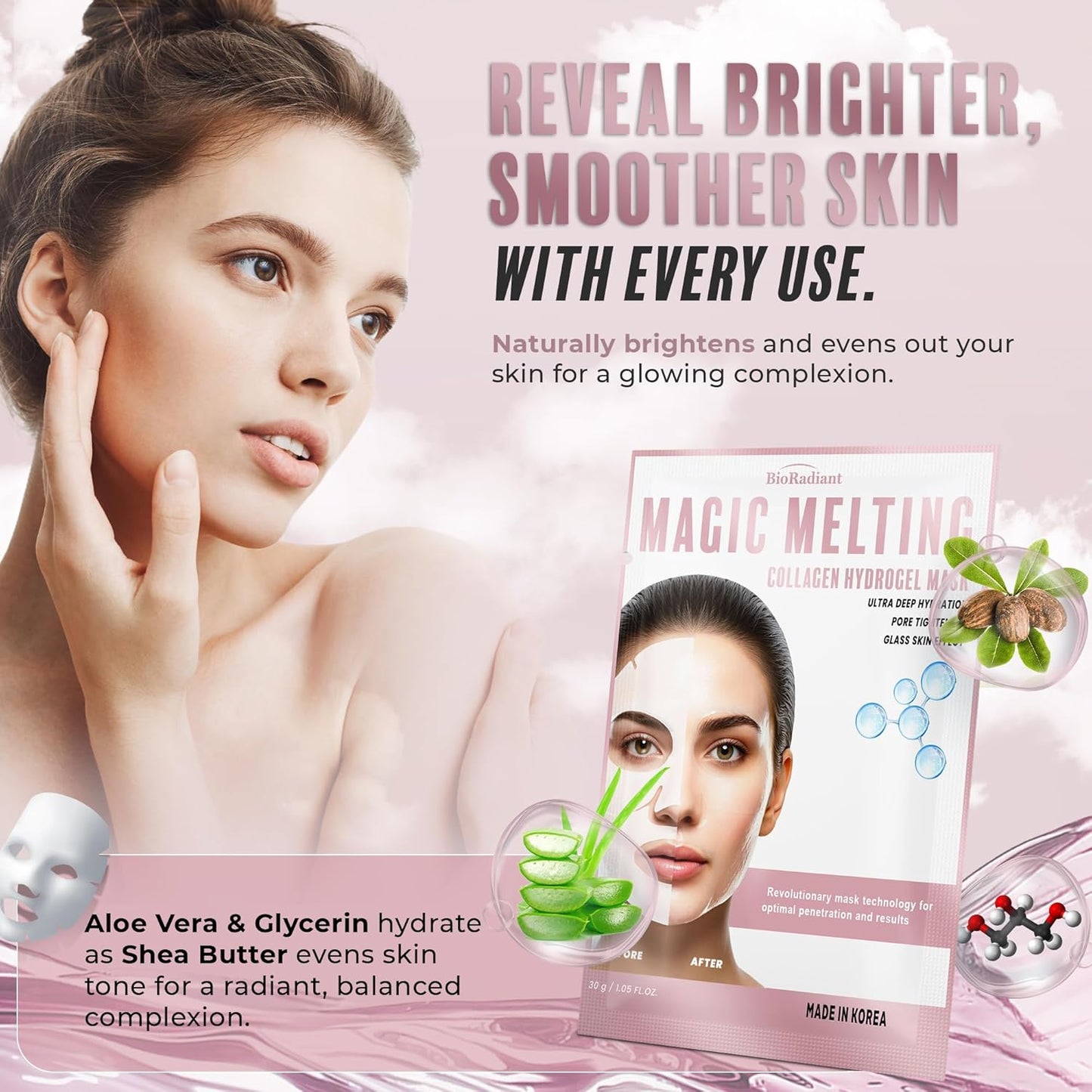 Hydrogel Collagen Face Mask – Firming & Hydrating Overnight Sheet For Dry Skin & Fine Lines – Dermatologist Tested, Anti-Aging, Korean Skin Care, Clean Beauty, Non-GMO – Pack of 6