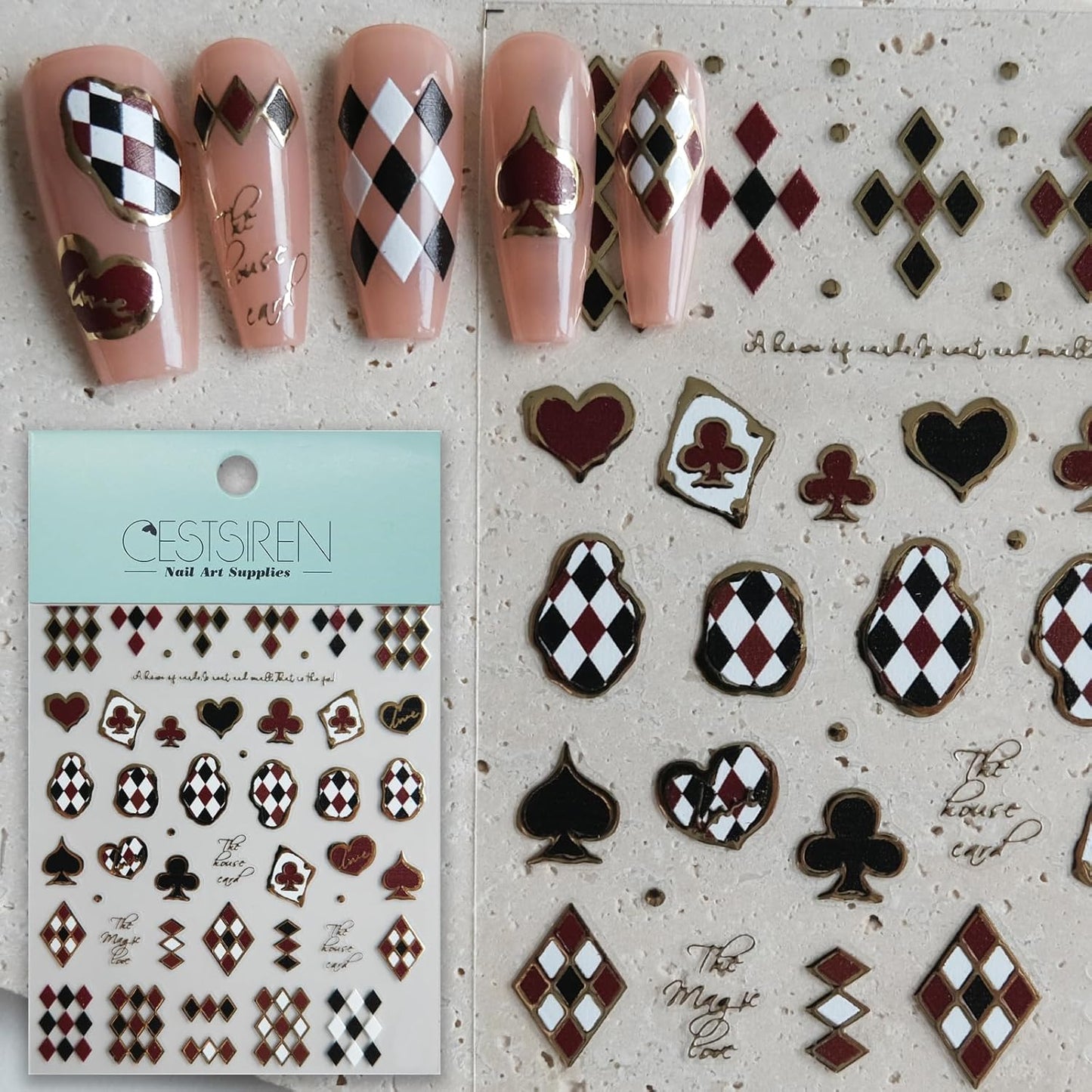 Black Red Plaid Nail Stickers, Embossed Decals for Art Design, Self-Adhesive Accessories for Women, Nail Supplies