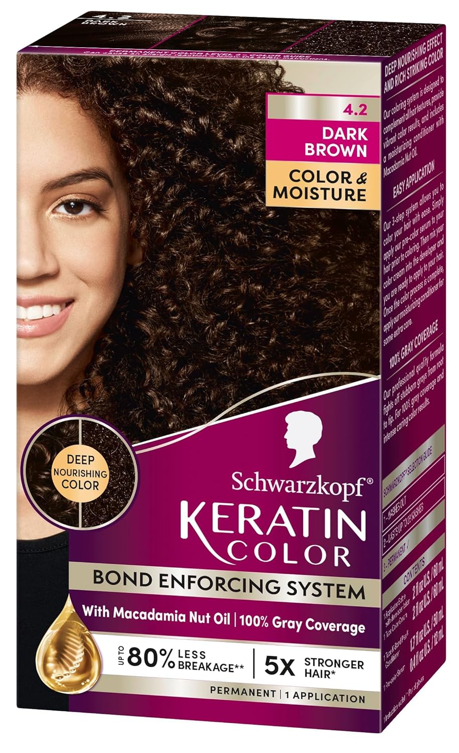 Schwarzkopf Keratin Color, Color & Moisture Permanent Hair Color Cream, 4.2 Dark Brown