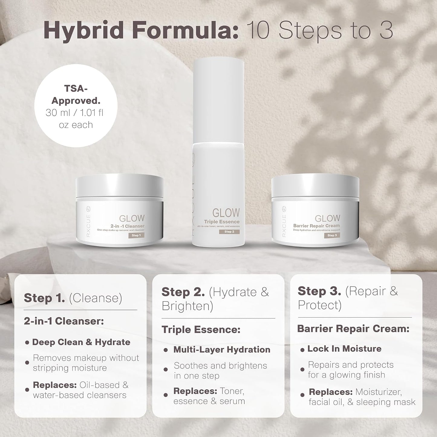 Glow Mini Trio Skin Care Set: Mini Skincare Travel Kit for Women, 10-to-3 Step Korean Skin Care Routine Kit for Glass Skin, Travel Size Skincare, Face Care Kits & Beauty Gift Sets 1.01 fl oz