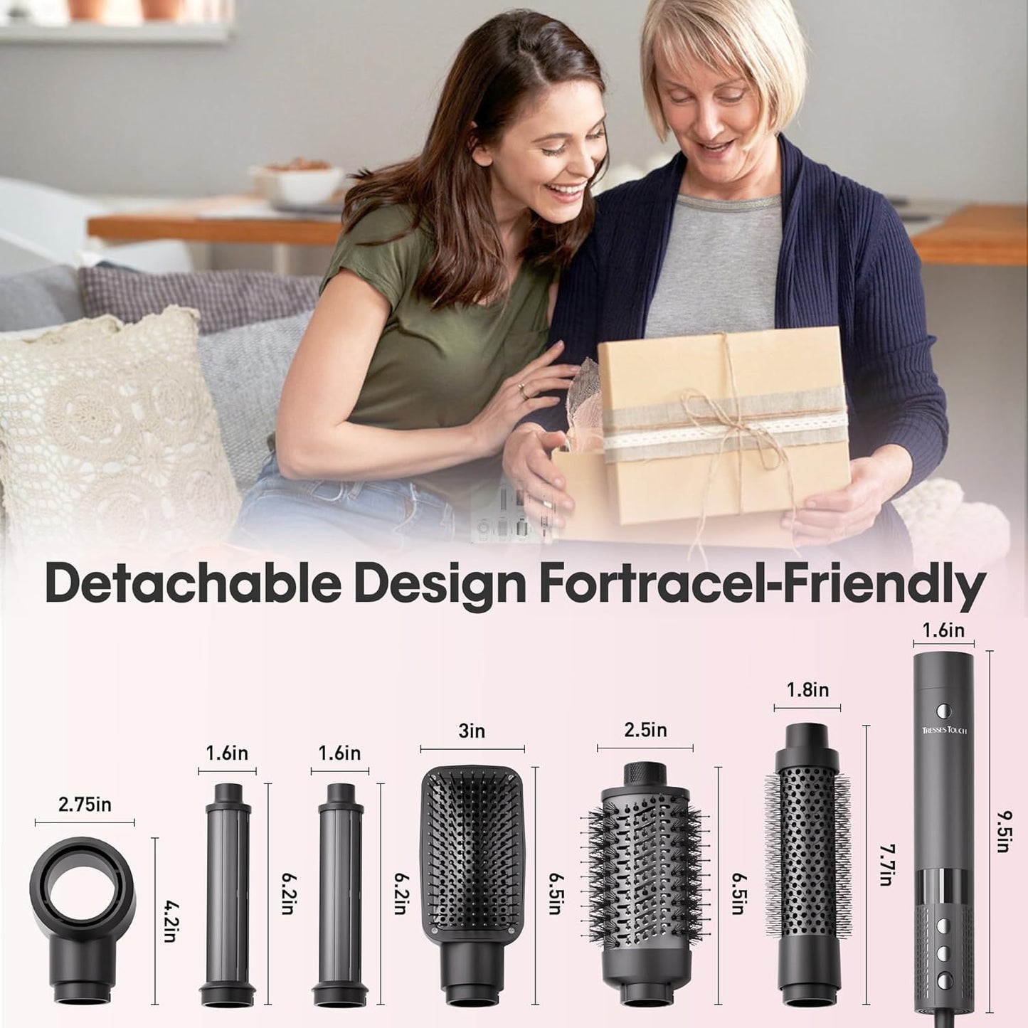 6 in 1 Air Wrap Hair Styler - Hair Dryer Brush Set, Powerful Multi-Styler Blow Dryer Brush with Auto-Wrap Curlers, thermal Brushes for Drying/Curling/Straightening, Hair Styling Tools for Travel, Grey