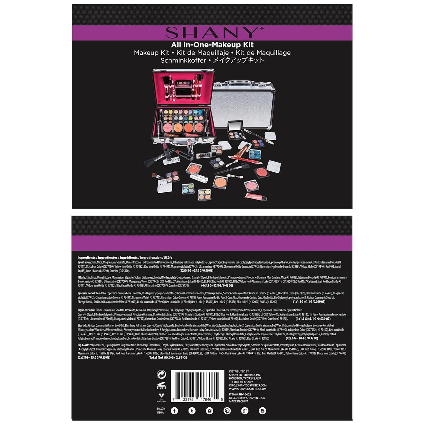 SHANY Carry All Make up Train Case with Pro Makeup Set, Beauty Brushes, Lipsticks, Eye Shadows, Blushes, Powders, and more - Reusable Cosmetics Storage Organizer - Premium Gift Packaging - Silver