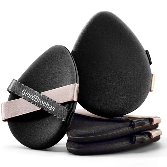 Makeup Sponge Set, GloréBrochas 4PCS Micro Porous Low Absorption Foundation Sponges, Latex-Free PU Cushion Puff, 3.2inches Soft Dual-Sided Black Powder Puff for Face Powder, Individually Wrapped