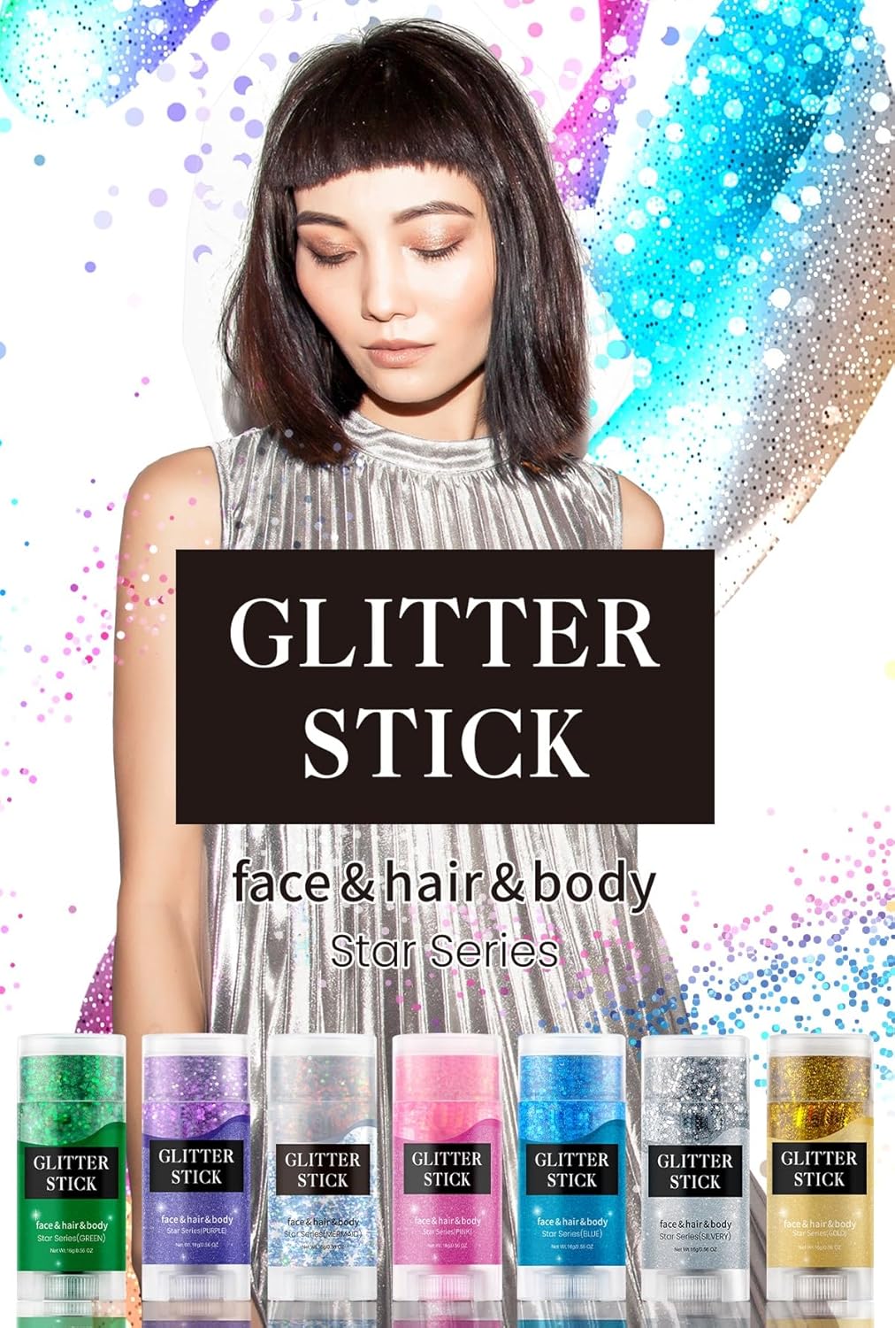 Green Body Glitter Stick,Holographic Sequins Paint Sparkling Face Glitter for Women Face/Body/Hair/Eyes/Lip Glitter Makeup.