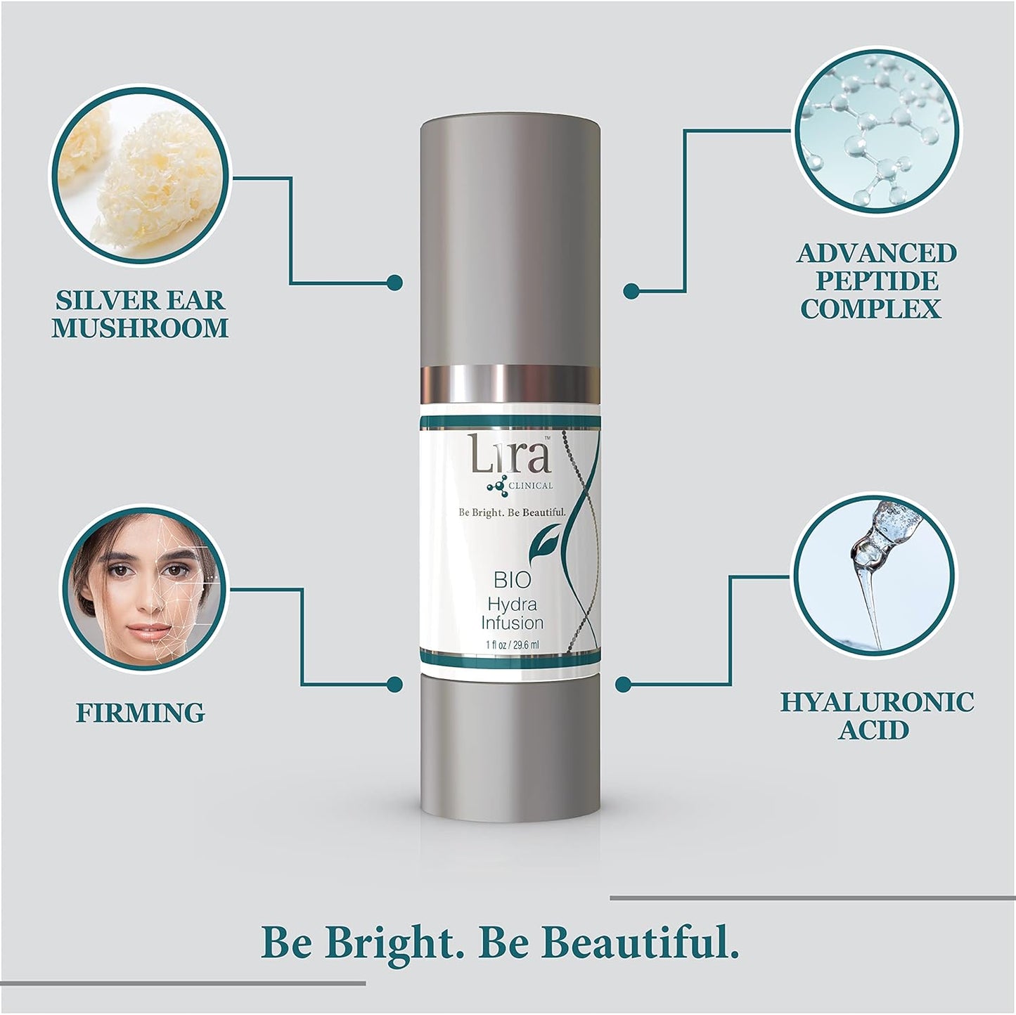 Lira Clinical BIO Hydra Infusion - Hydrating Face Serum with Hyaluronic Acid, Plant Stem Cells, and Minerals - Lightweight Facial Serum for Smooth, Refreshed Skin - Travel Size Daily Skincare - 1 Oz