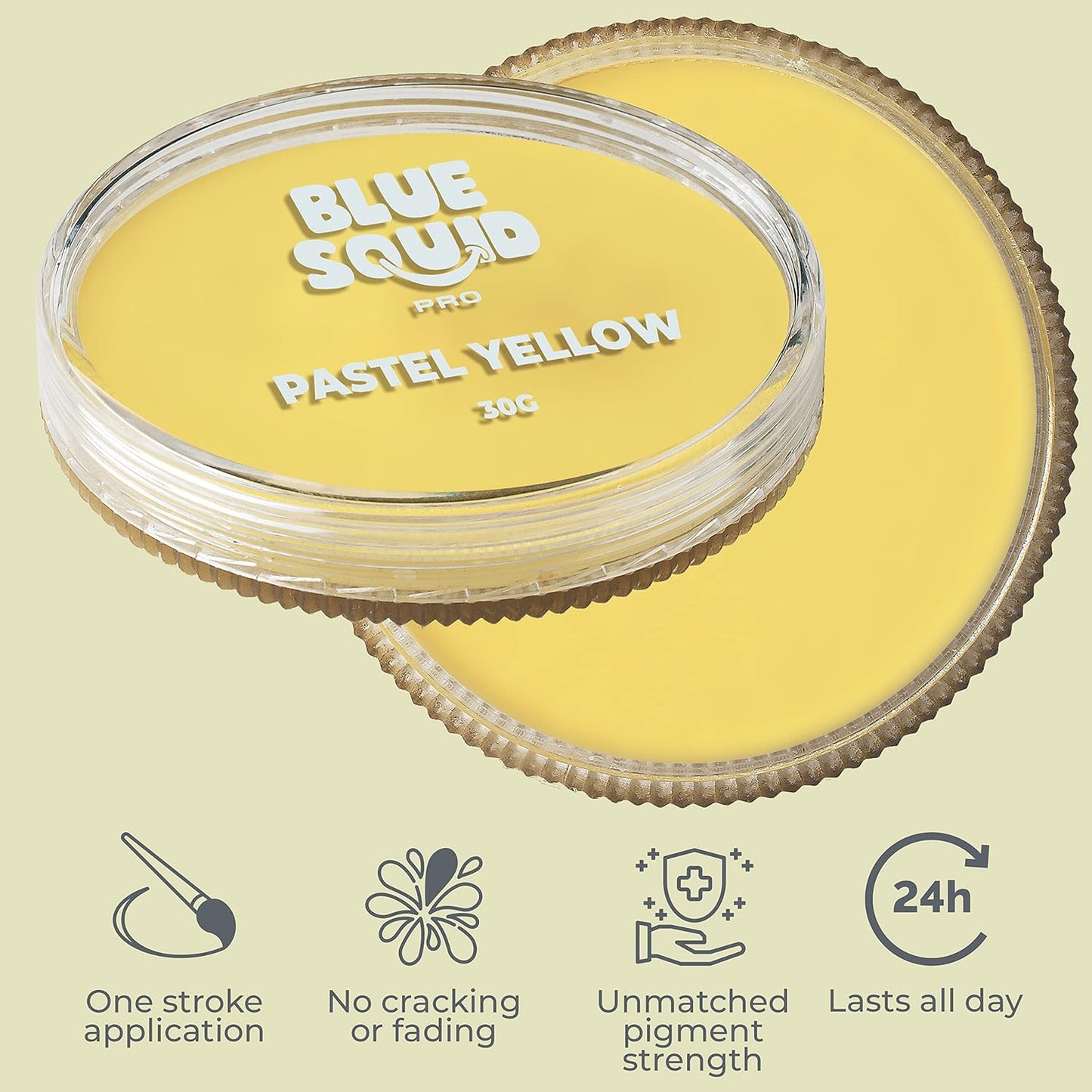 Blue Squid Face Paint Water Based Single Cake Professional Face Paint & Body Paint - Water Activated, Kids Adults Face Painting for Costume, Halloween Makeup, Cosplay - Pastel Yellow Face Paint 30g