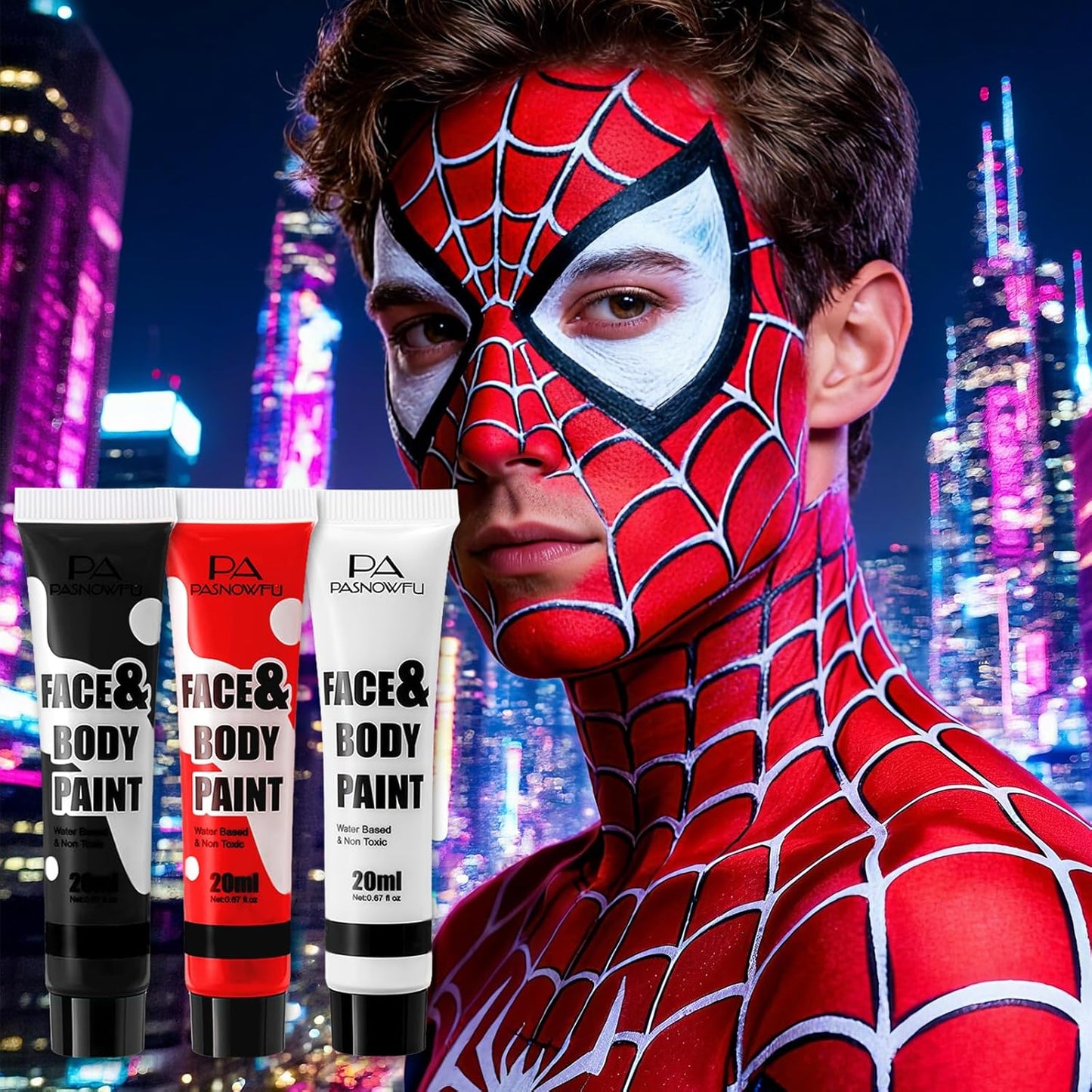 Black White Red Face Paint - Water-Based Non-Toxic Face Body Paint Kit for Demon and Spider-Inspired , Full Coverage Washable Formula for Halloween Cosplay, Costume Parties, Sports Events