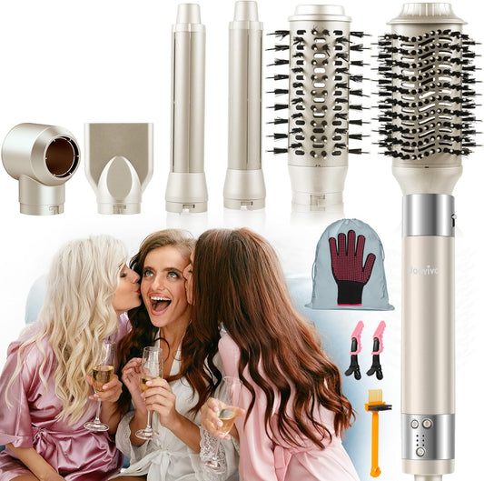 6-in-1 Ionic Hair Dryer Brush, Hot Air Styler 110,000 RPM High-Speed Frizz-Free Auto Wrap Curlers, Blow Dryer Multi Air Styler Wrap for Fast Drying Straightening Volumizing Curling Styling