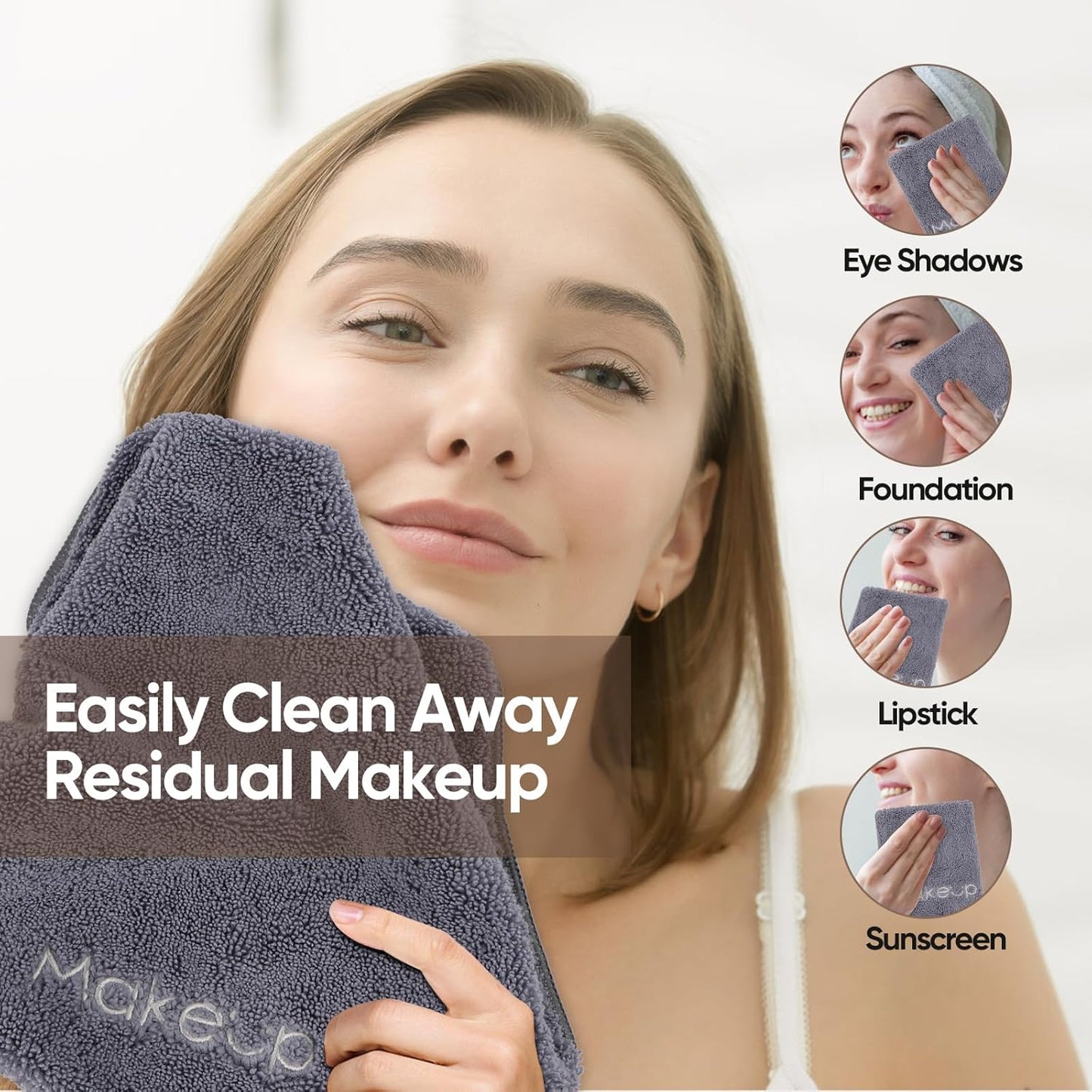 HOMEXCEL Makeup Remover Wash Cloth 6 Pack, Soft Quick Dry Facial Cleansing Makeup Towels, Fingertip Face Towel Washcloths for Hand and Make up, 13 x 13 Inch, Grey