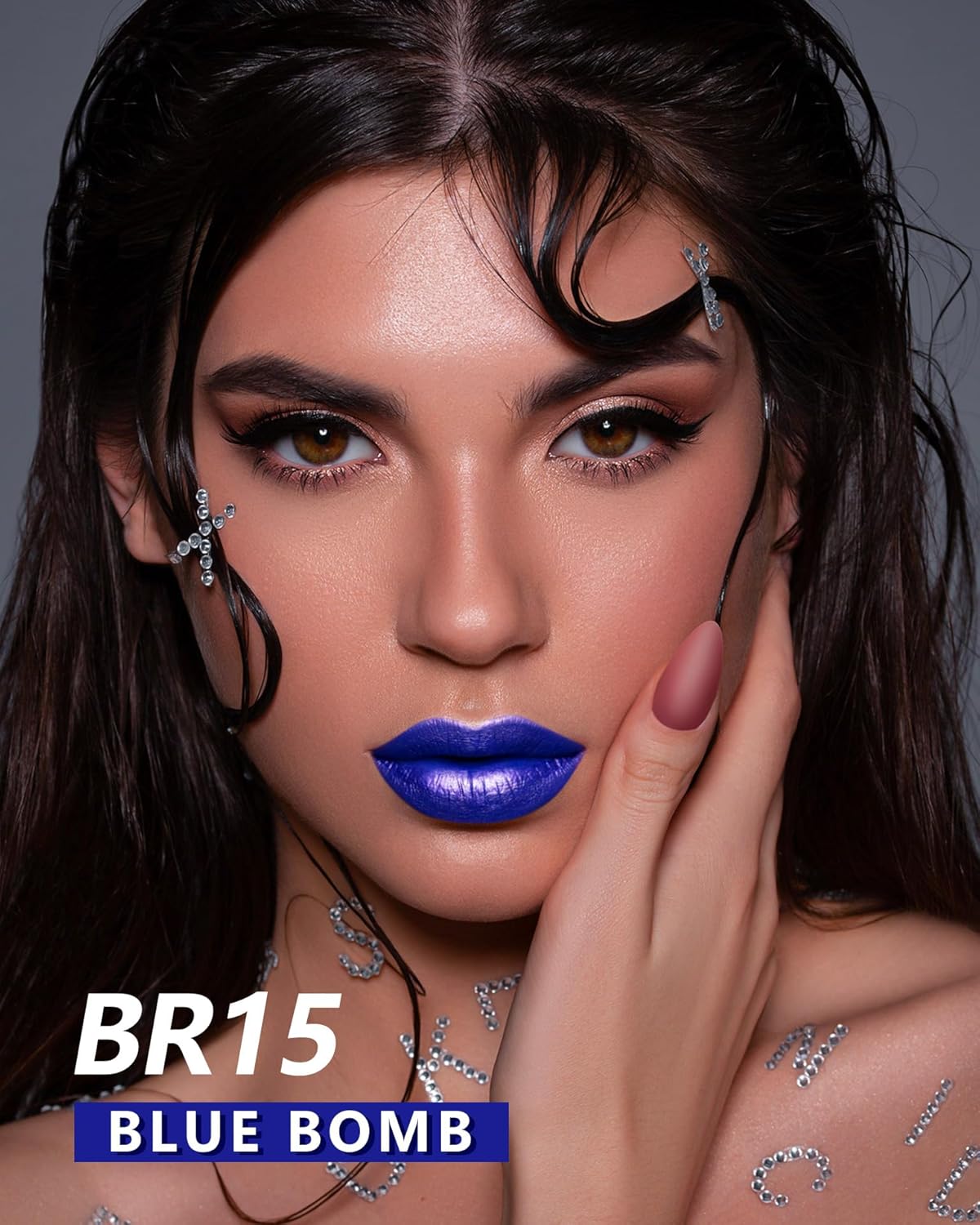MAKI YIKA Blue Lipstick for Women Metallic Lipsticks Glitter Long Lasting Lipstick No Smudge No Transfer Liquid Pink Lip Gloss (BR015 Blue Storm)
