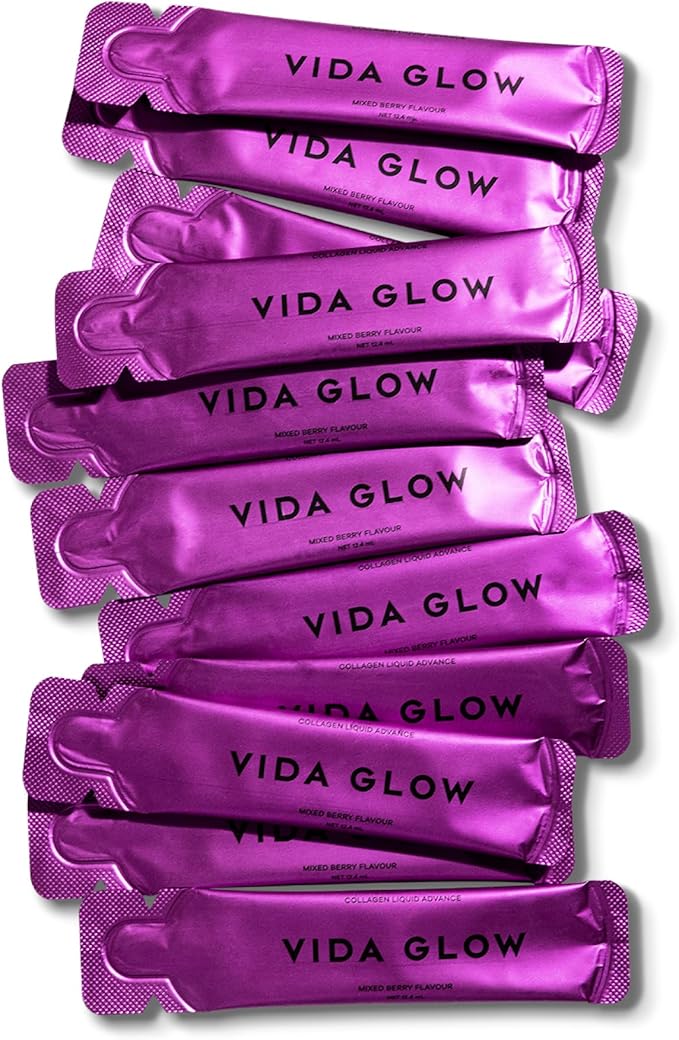 Vida Glow Collagen Liquid Advance – Marine Collagen Peptides with Vitamin C, Antioxidants, and Manuka Honey – Supports Skin Firmness, Hair Thickness, and Nail Strength- Berry Flavor