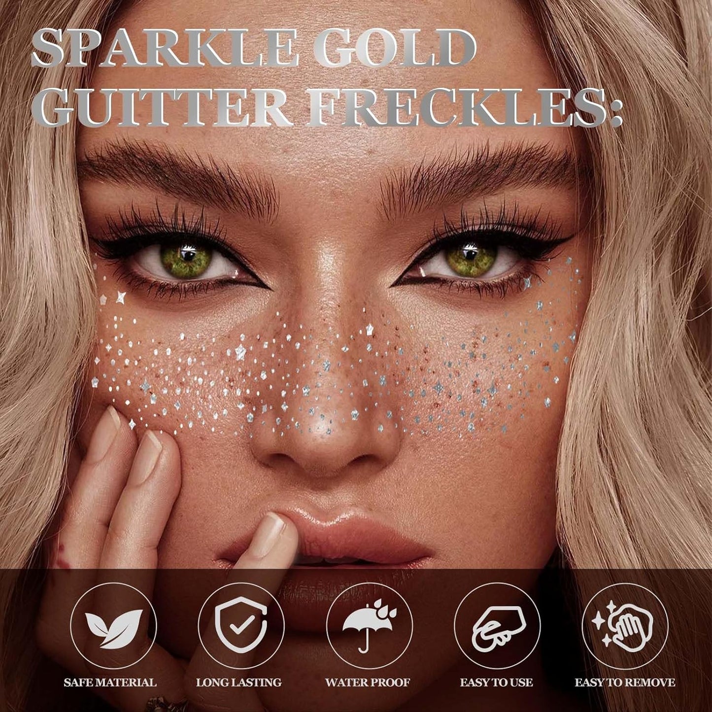 10 Pcs Glitter Freckles Face Tattoo, Face Glitter Makeup Patches, Waterproof Sparkle Freckles Tattoo Fairy Makeup Accessories For Women (Silver)