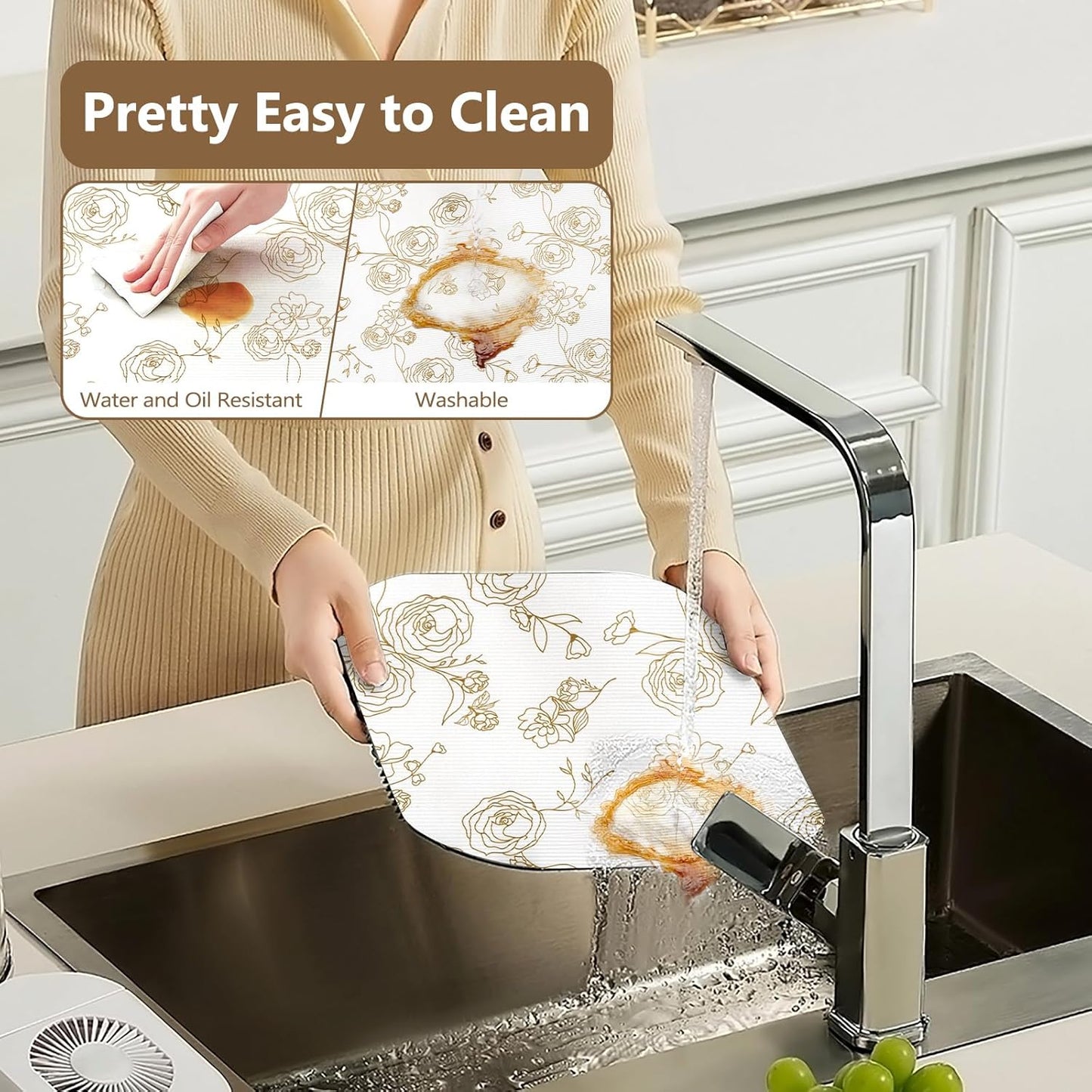 Shelf Cabinet Liner for Kitchen- Non Adhesive Drawer Liner Refrigerator Liner, Premium Waterproof Shelf Paper Protect Surface, Non Slip Easy to Clean Durable EVA Material, Gold Roses, 11.8 in x 10FT