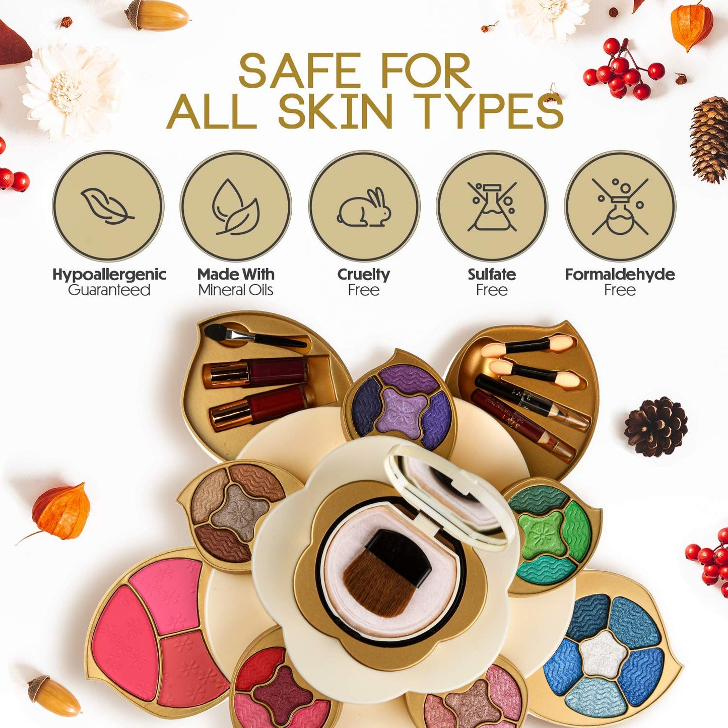 All In One Makeup Kit for Teens and Women - Flower Makeup Set for Girls 10-12 - Pigmented Eyeshadows, Lip Creams, Blushes, Concealer and Mirror - Full Starter Makeup Gift Set for Beginners