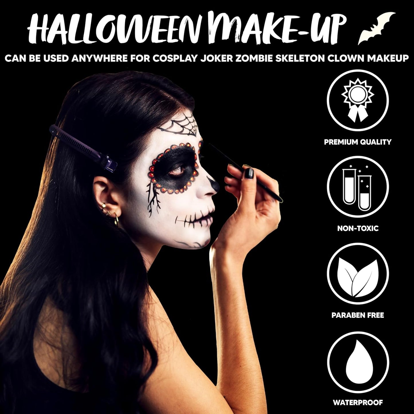 Spooktacular Creations 8 PCS Halloween Makeup Kit SFX Face Body Paint Set with Wound Scar Wax,12 Colors Face Paint Palette,Fake Blood,Spatula,Brushes for Halloween Costume,Zombie Makeup Dress Up